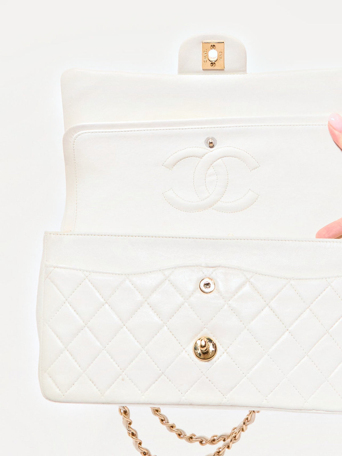 Chanel White Lambskin Double Flap Bag 24K Hardware