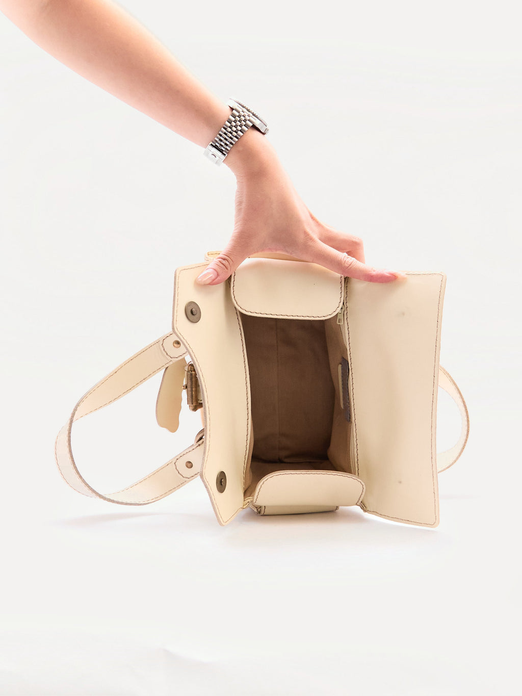 Dolce & Gabbana Cream Canvas Leather Boston Bag
