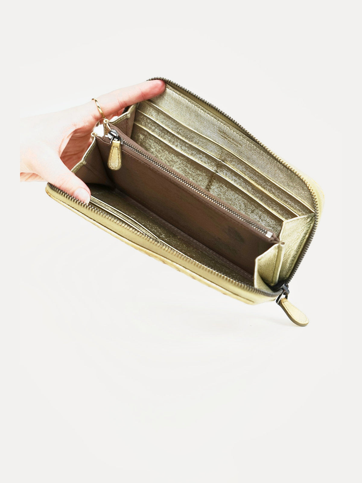 Bottega Gold Leather Weave Wallet