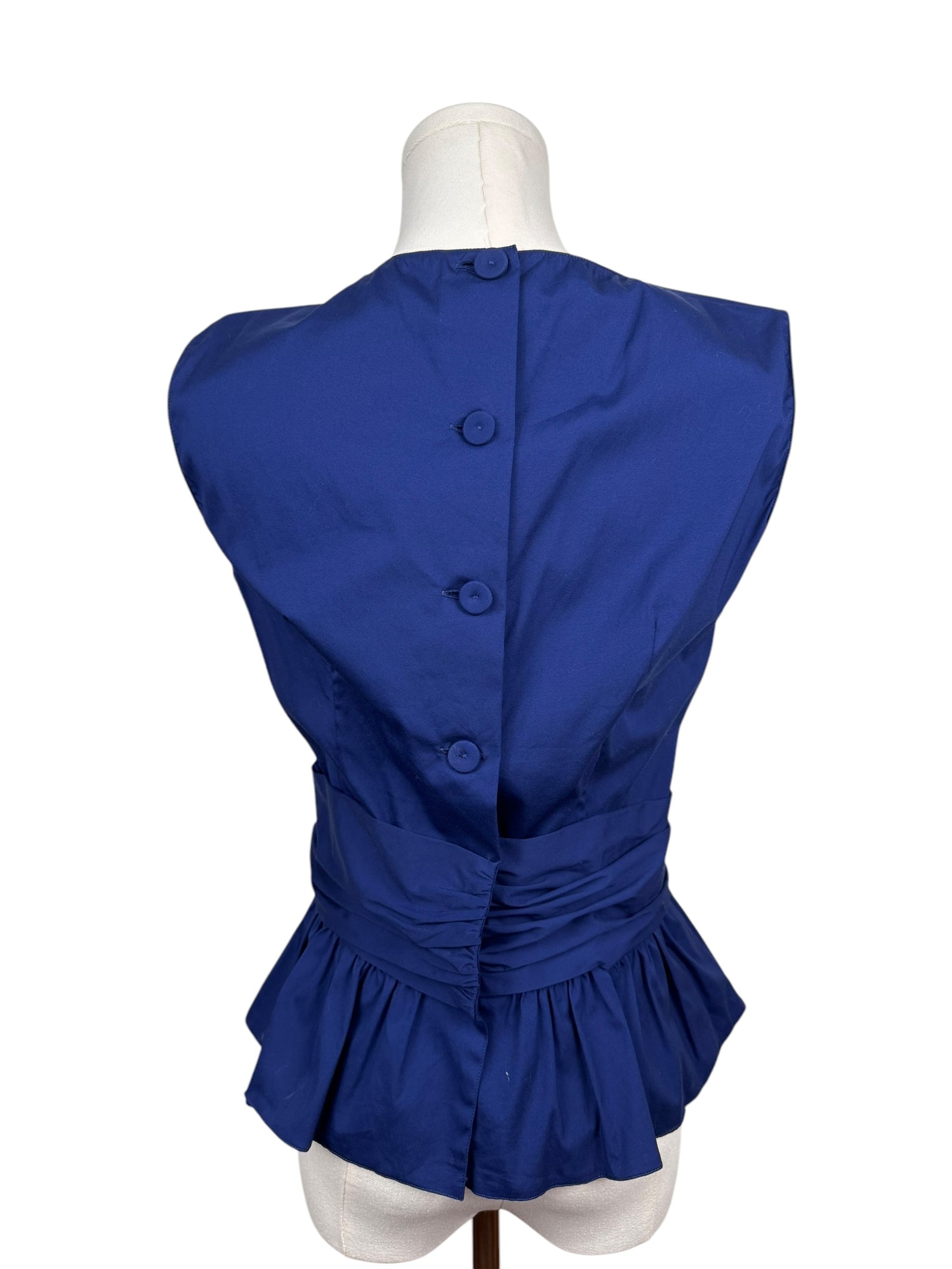 Prada Navy Blue Button Down Bow Sleeveless Top