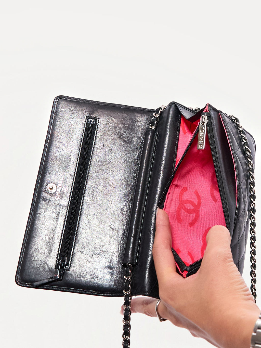 Chanel Cambon Black Lambskin Chain Wallet