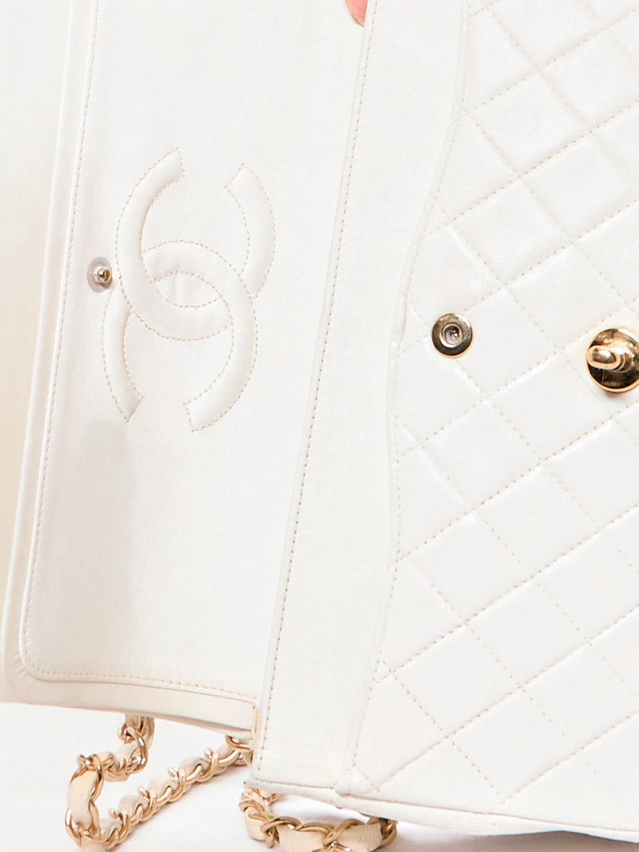 Chanel White Lambskin Double Flap Bag 24K Hardware