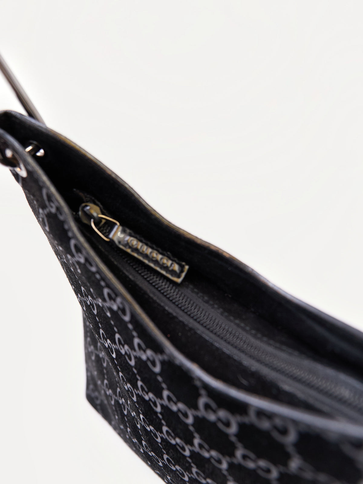 Gucci Black Bamboo Handle Monogram Bag
