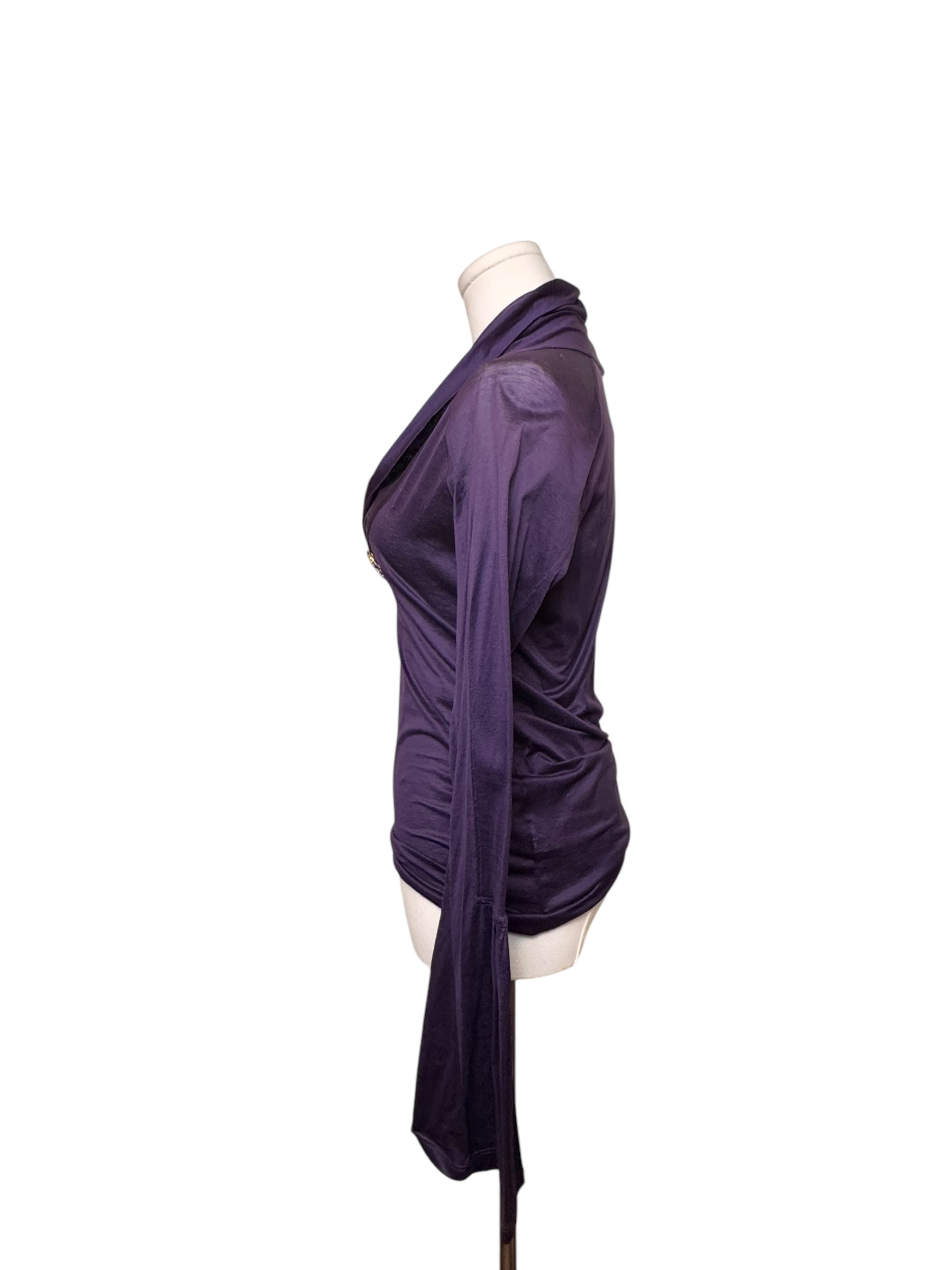 Gucci Purple Brooch Long Sleeve Top