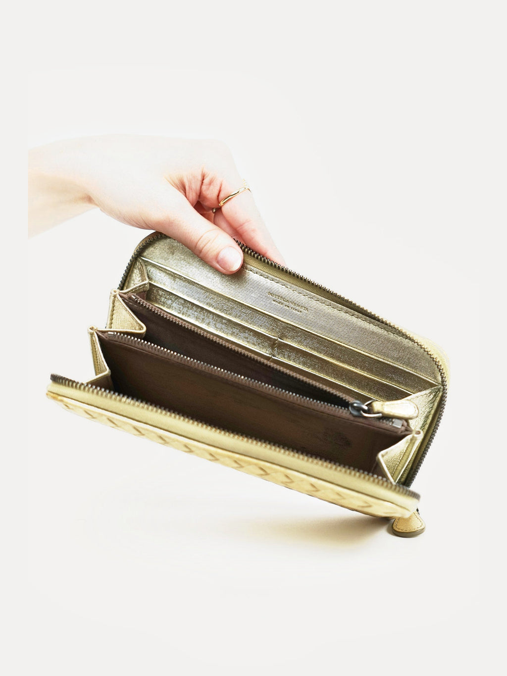 Bottega Gold Leather Weave Wallet