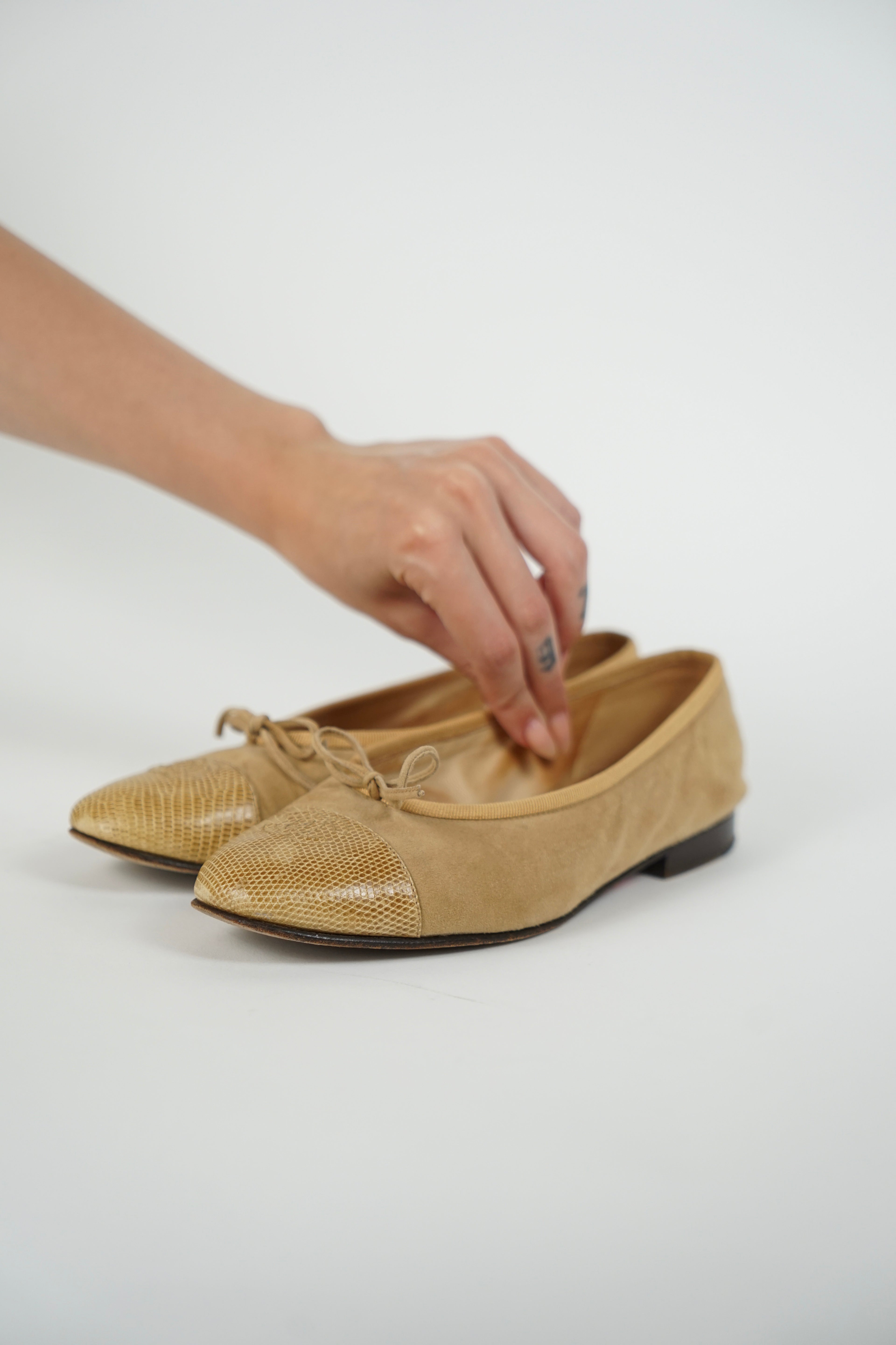 Chanel Brown/Beige Lizard Ballet Flats, FR 37