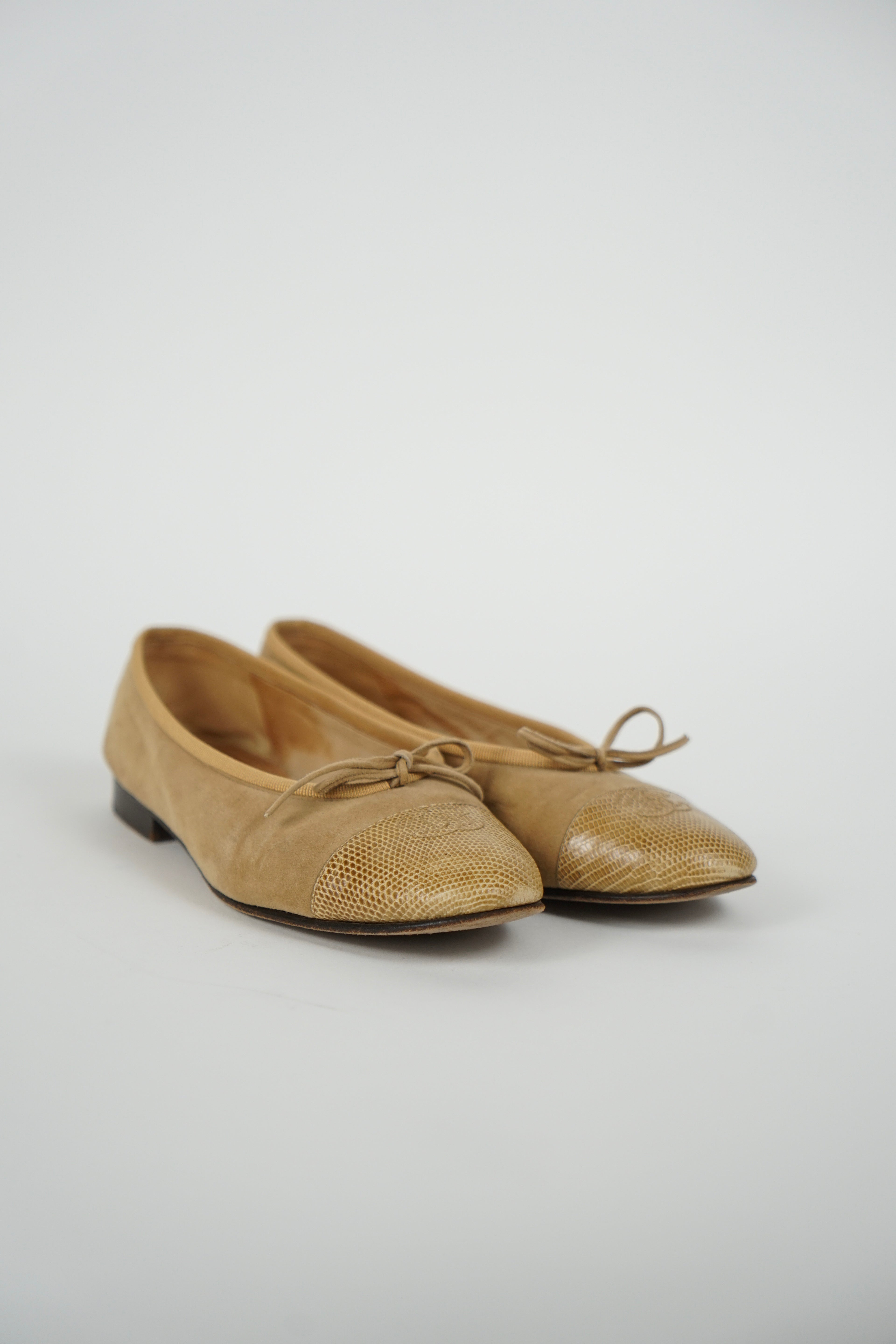 Chanel Brown/Beige Lizard Ballet Flats, FR 37