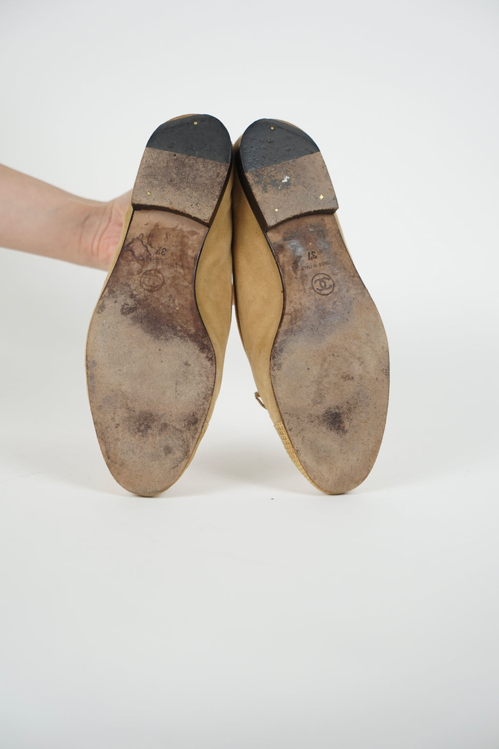 Chanel Brown/Beige Lizard Ballet Flats, FR 37