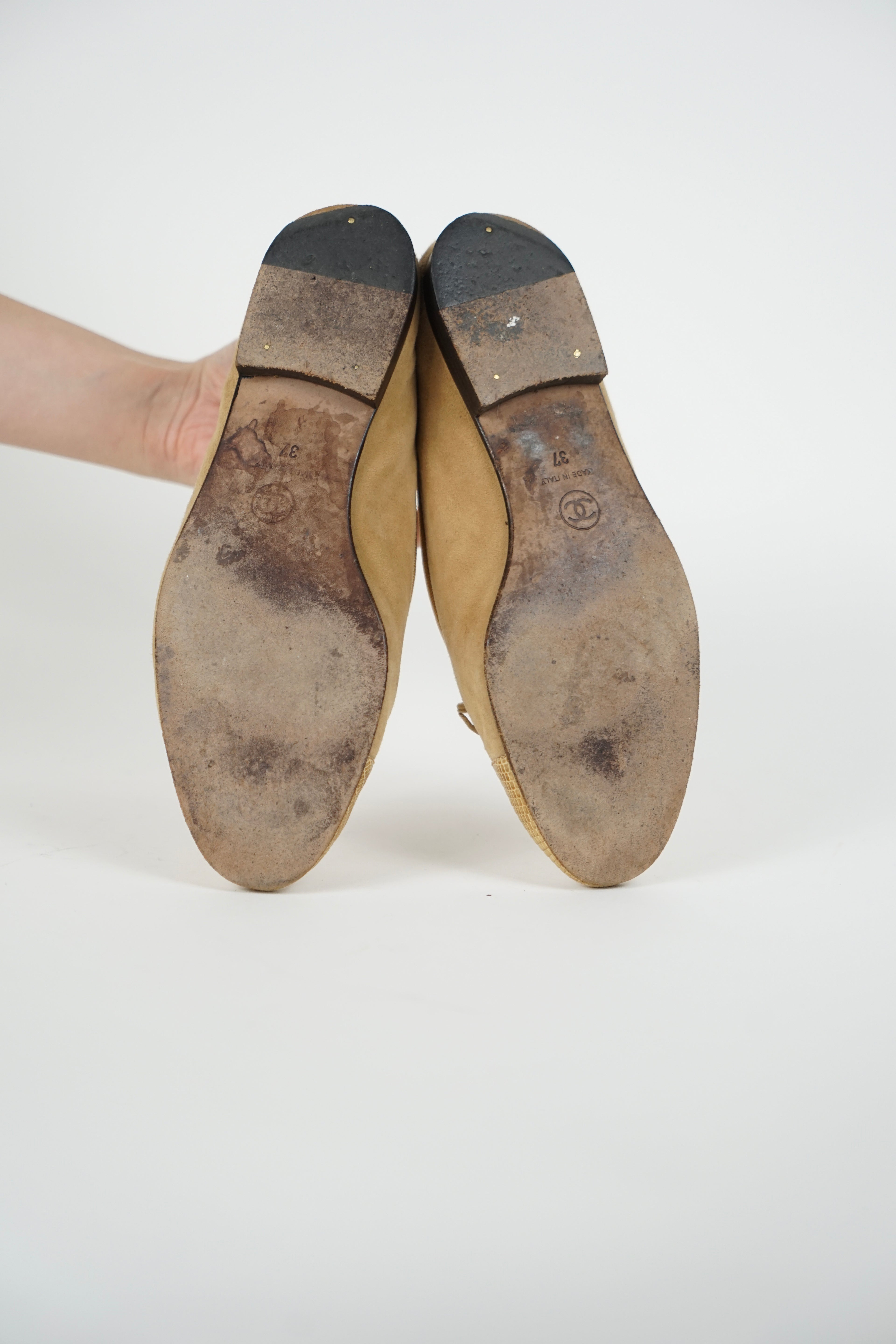 Chanel Brown/Beige Lizard Ballet Flats, FR 37