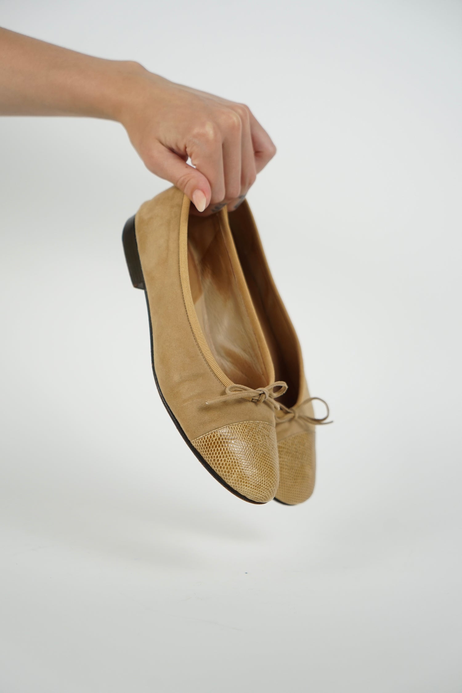 Chanel Brown/Beige Lizard Ballet Flats, FR 37