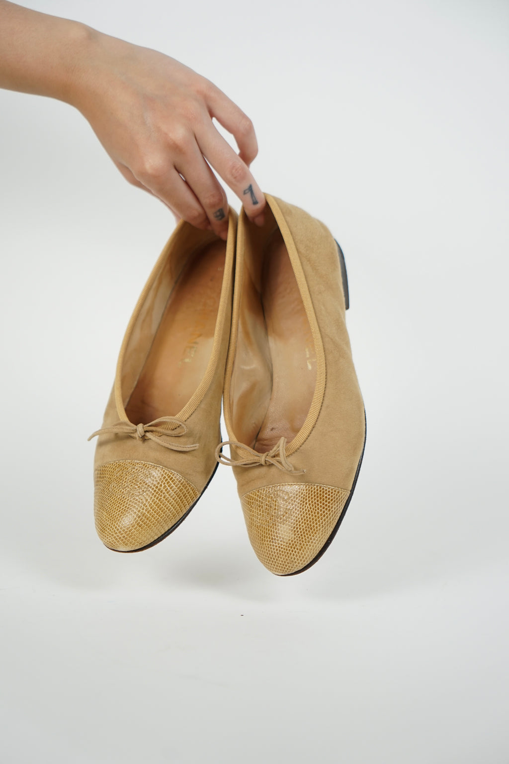 Chanel Brown/Beige Lizard Ballet Flats, FR 37