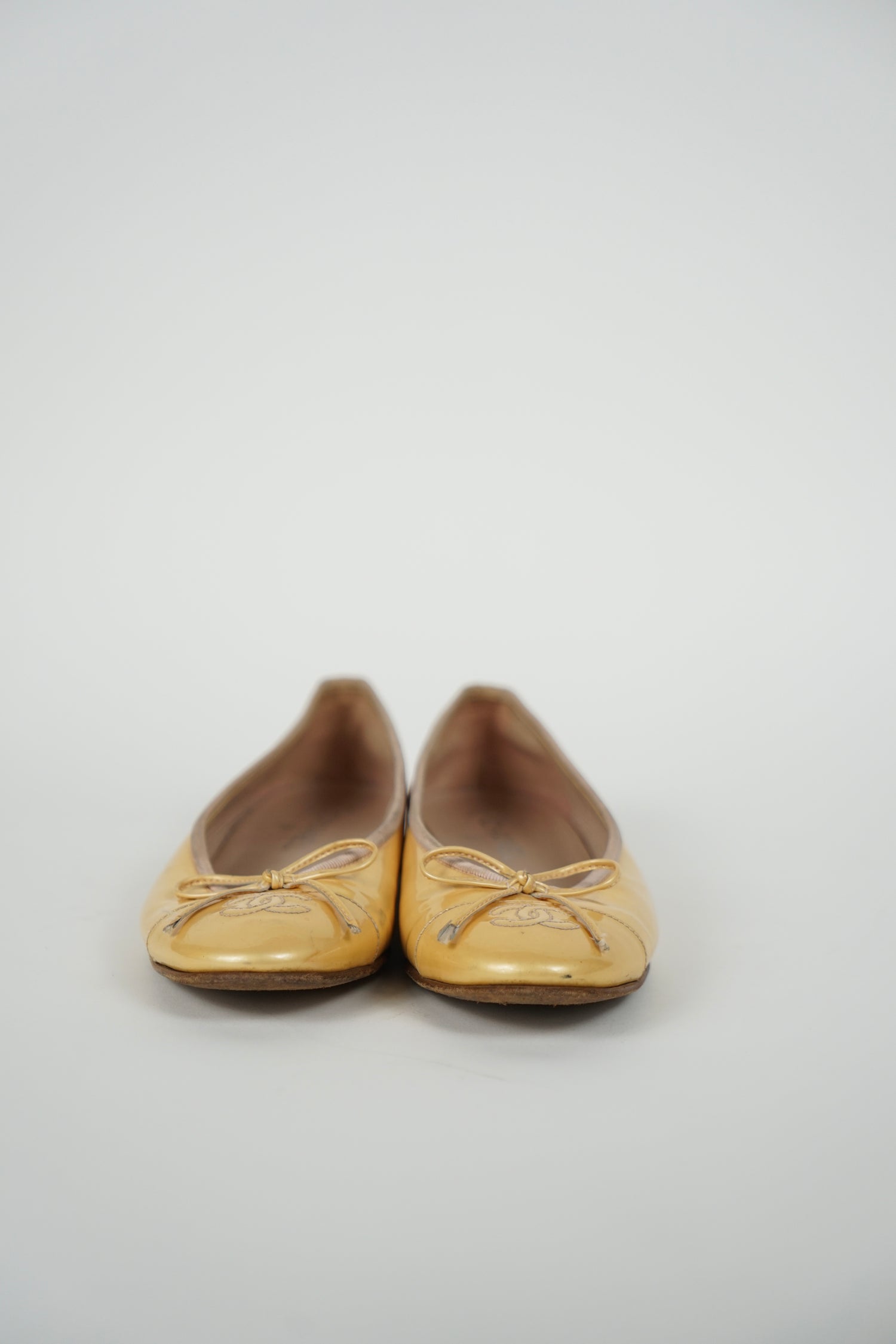 Chanel Gold Patent Ballet Flats, FR 38.5