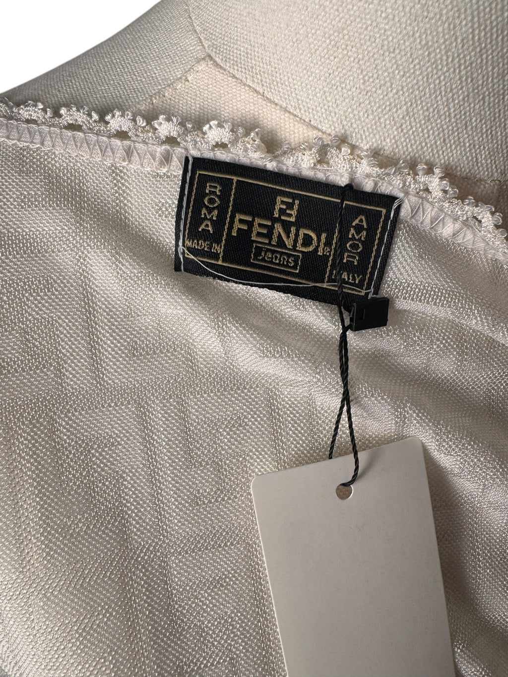 Fendi White Monogram Lace Trim Cardigan