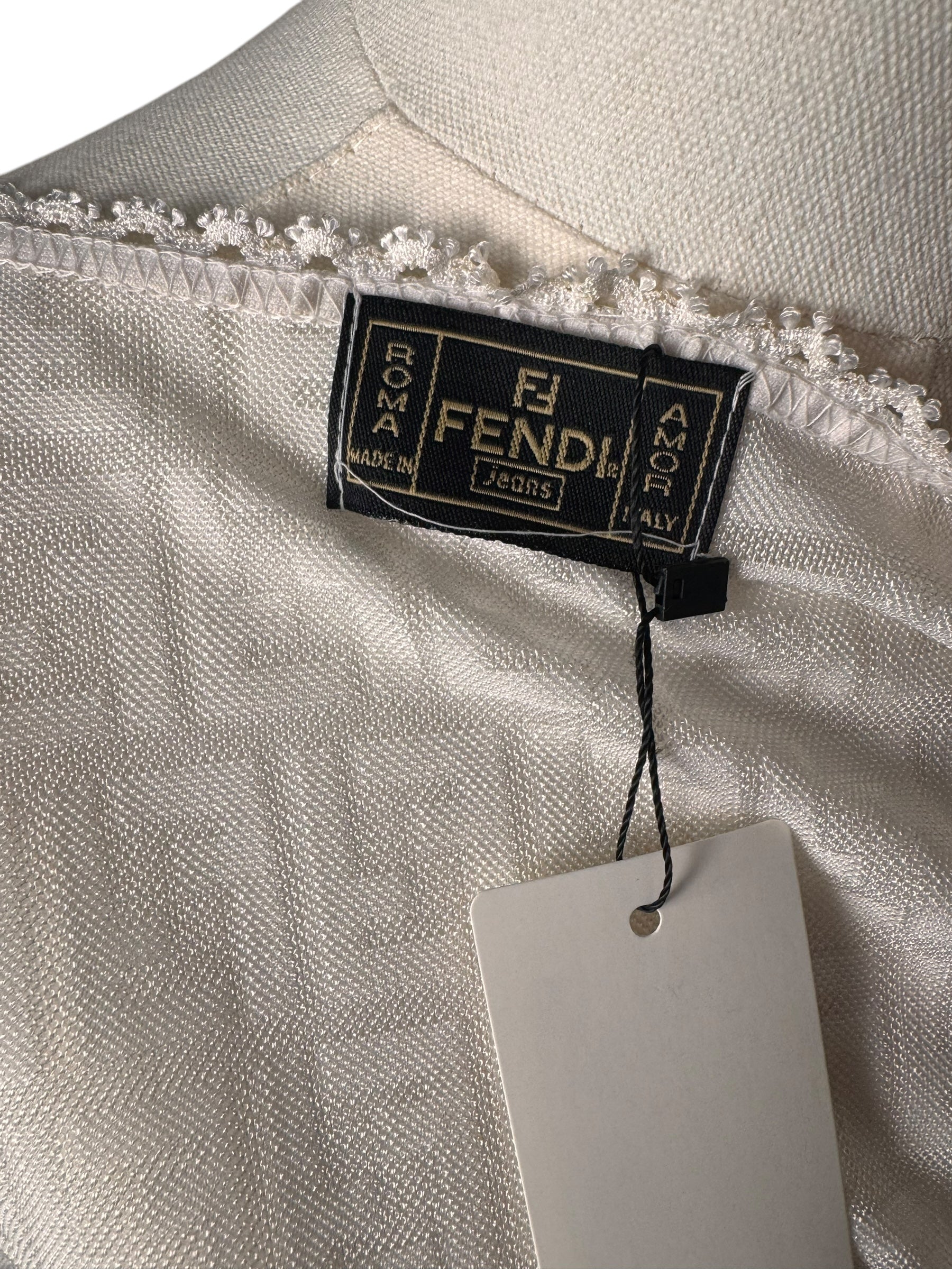 Fendi White Monogram Lace Trim Cardigan