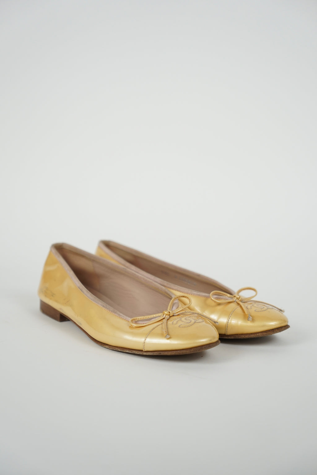 Chanel Gold Patent Ballet Flats, FR 38.5