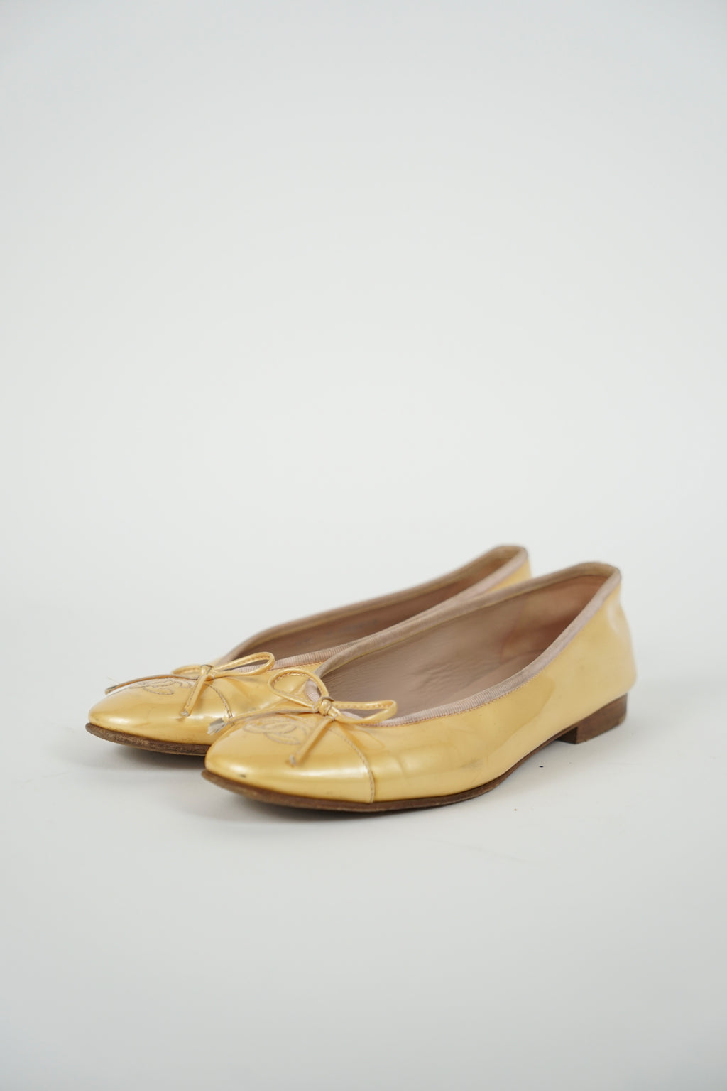 Chanel Gold Patent Ballet Flats, FR 38.5