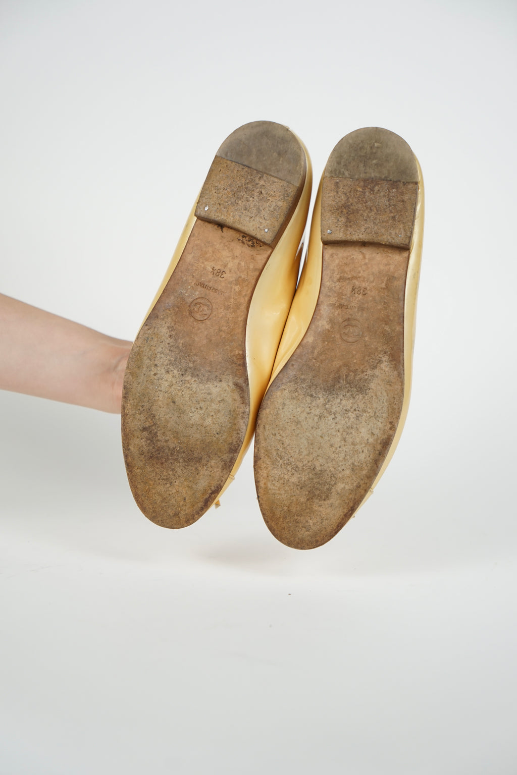 Chanel Gold Patent Ballet Flats, FR 38.5