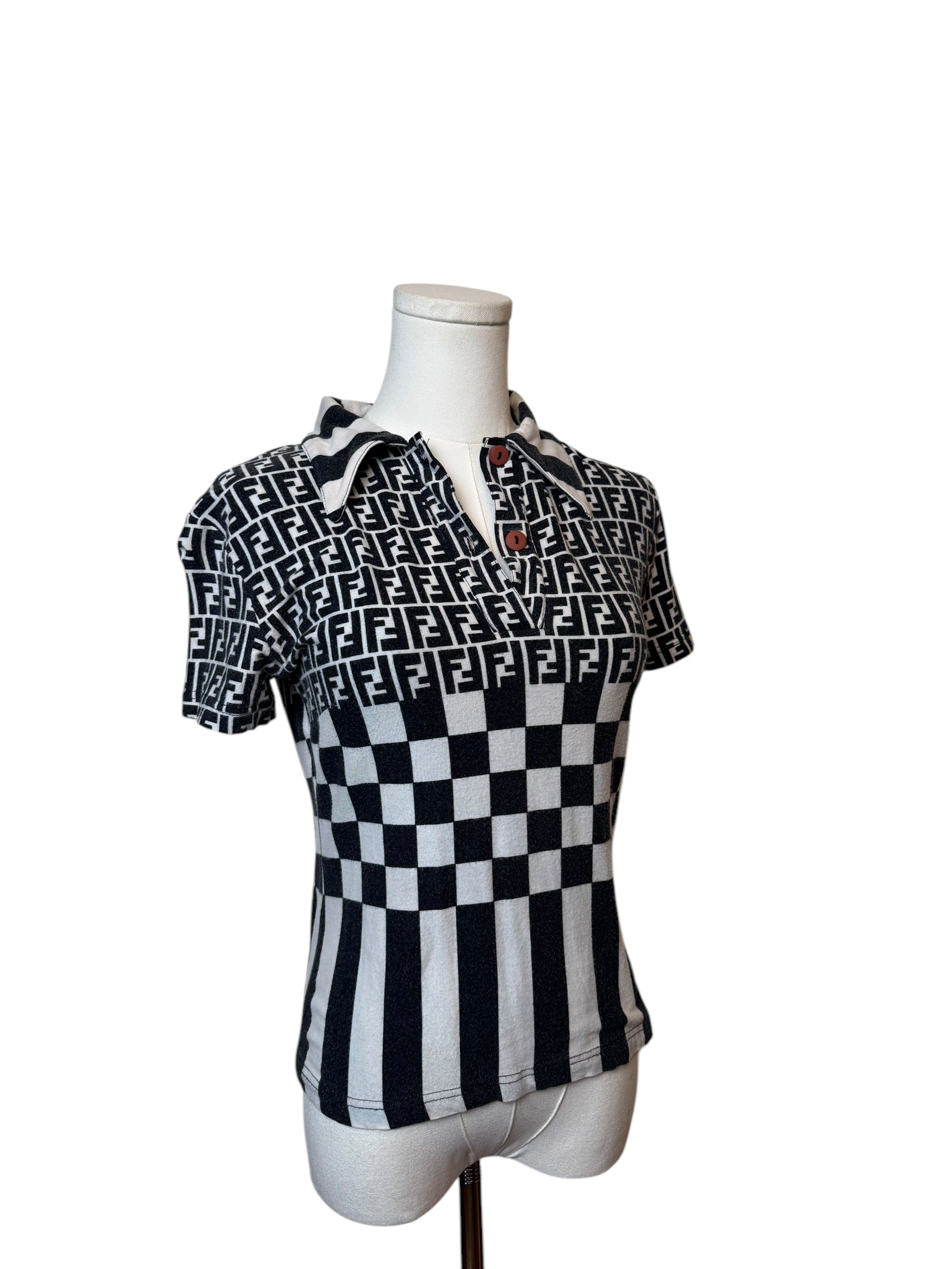 Fendi Black and White Polo Top