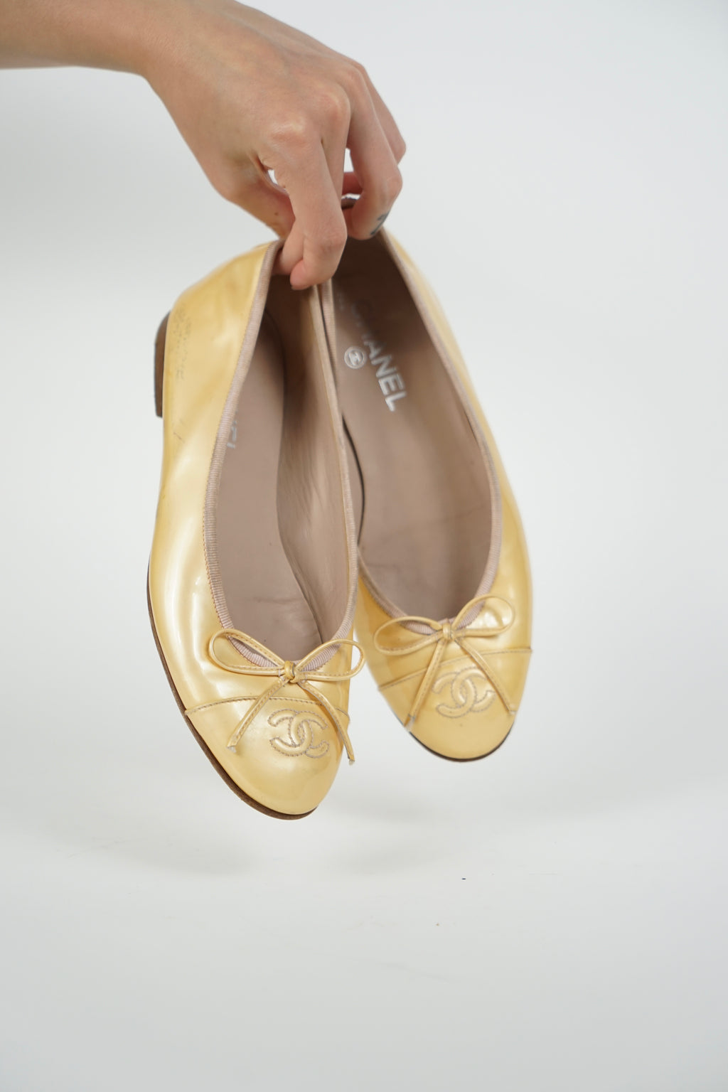 Chanel Gold Patent Ballet Flats, FR 38.5
