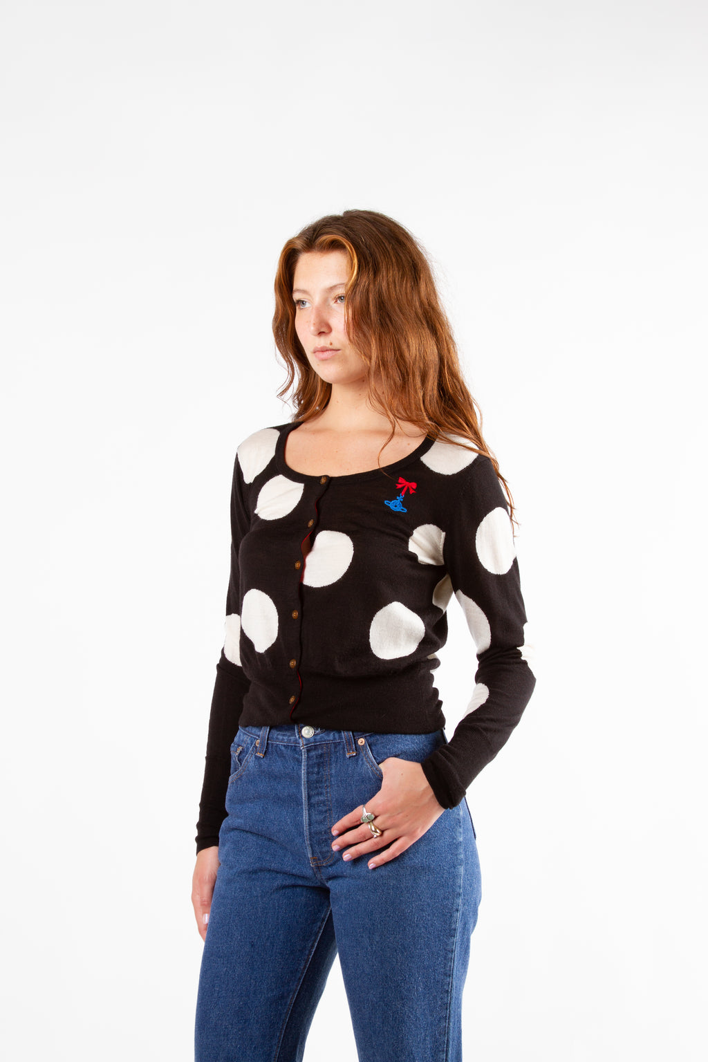 Vintage Vivienne Westwood Black and White Orb Cardigan | Y2K Small