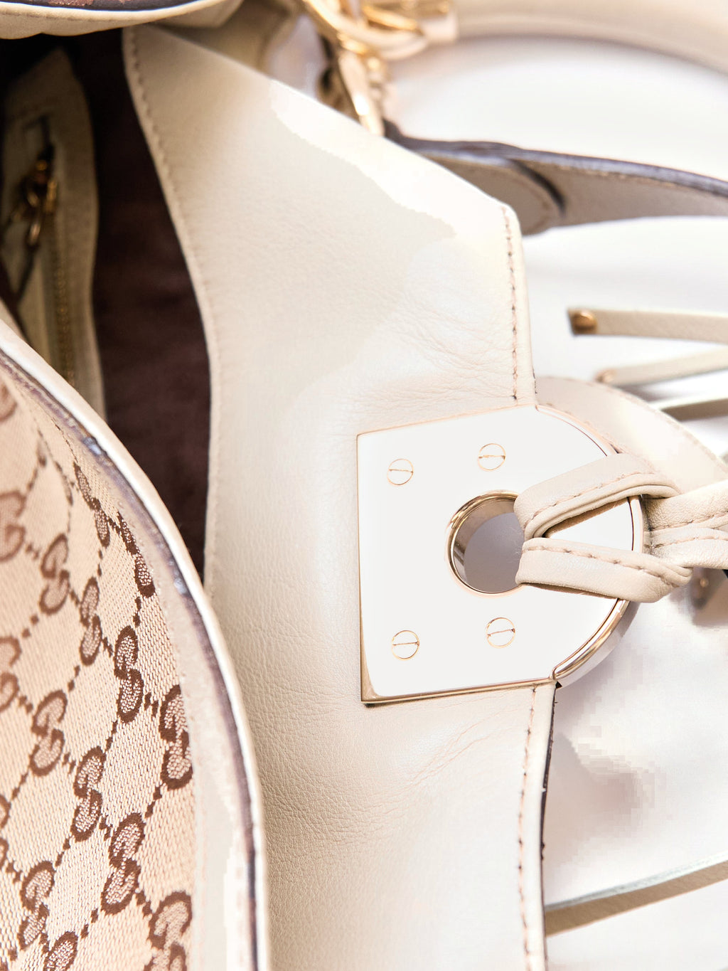 00's Gucci Indy Bamboo Beige GG Canvas Sholder Bag