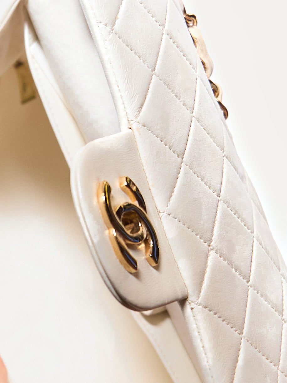 Chanel White Lambskin Double Flap Bag 24K Hardware