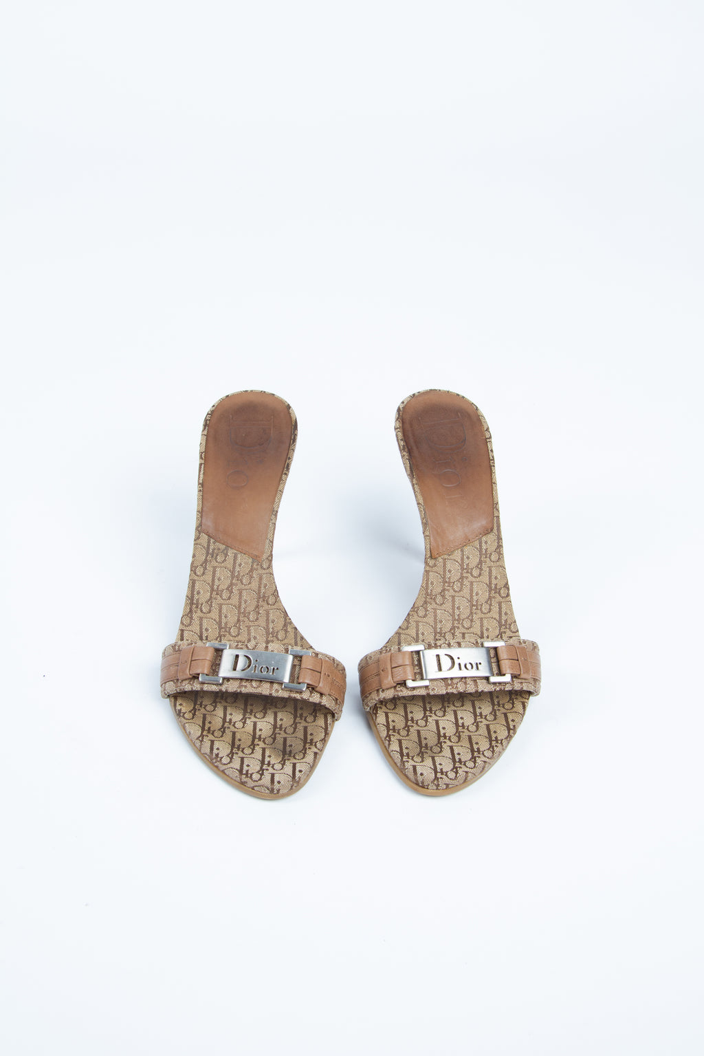 Vintage Dior by Galliano 2000s Size 38 Logo Plated Mules | Y2K Designer Heels Shoes