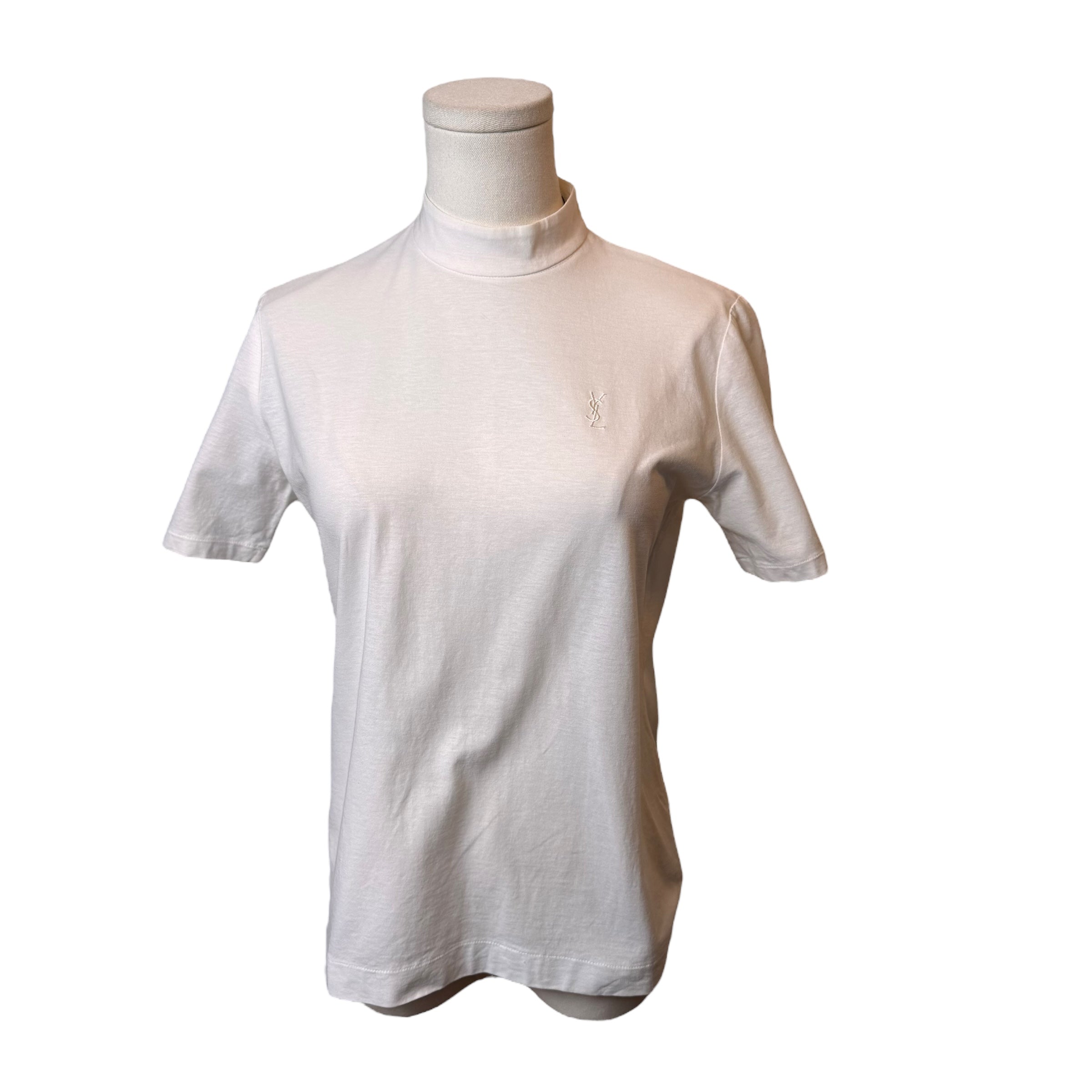 YSL White Mockneck T-Shirt