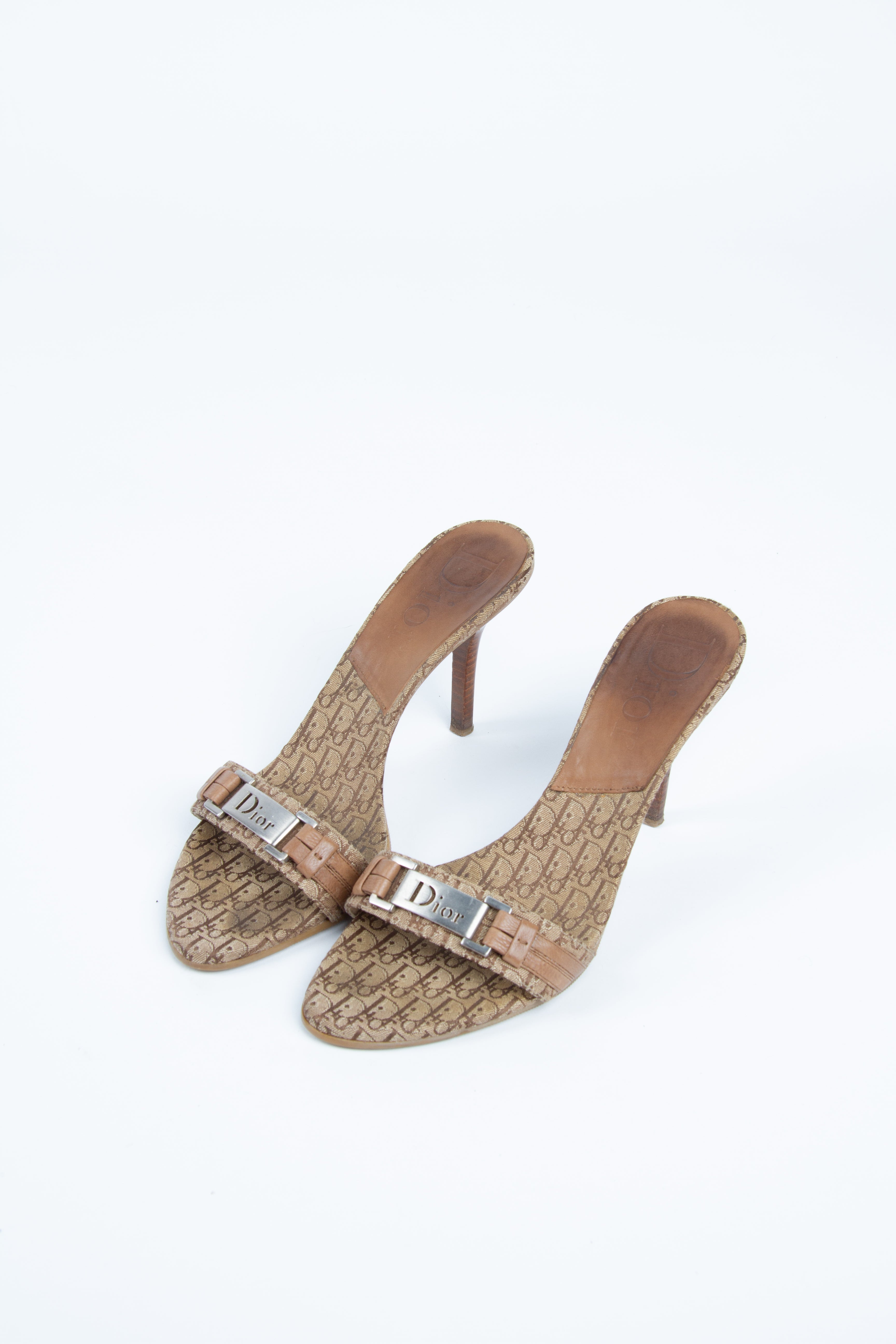 Vintage Dior by Galliano 2000s Size 38 Logo Plated Mules | Y2K Designer Heels Shoes