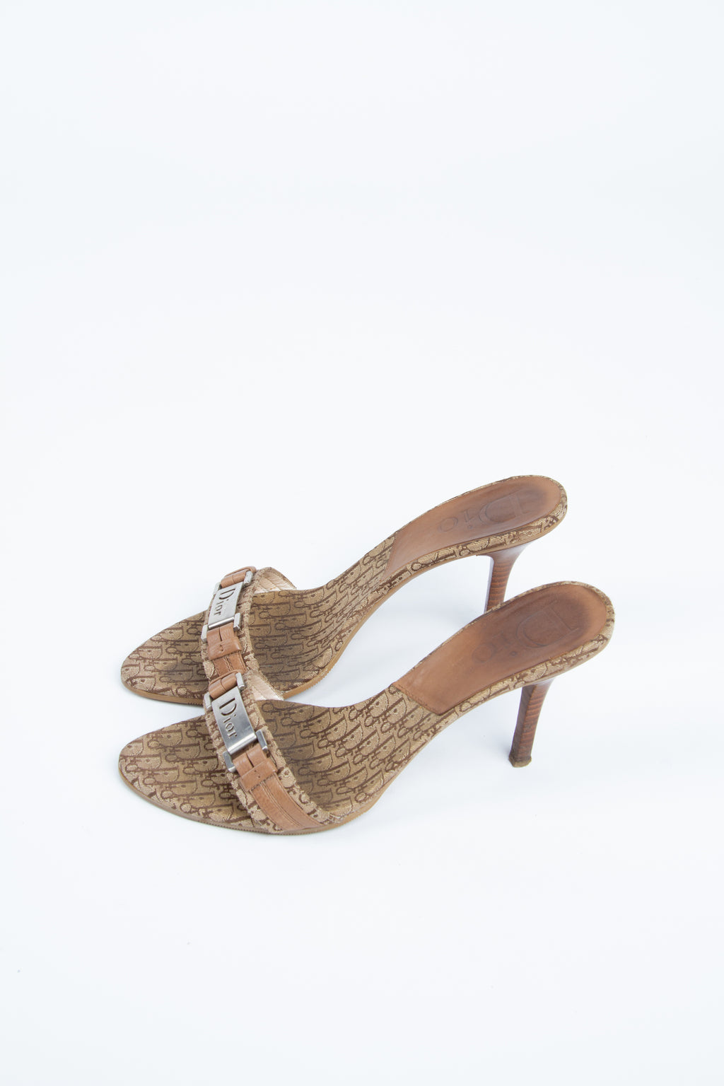 Vintage Dior by Galliano 2000s Size 38 Logo Plated Mules | Y2K Designer Heels Shoes