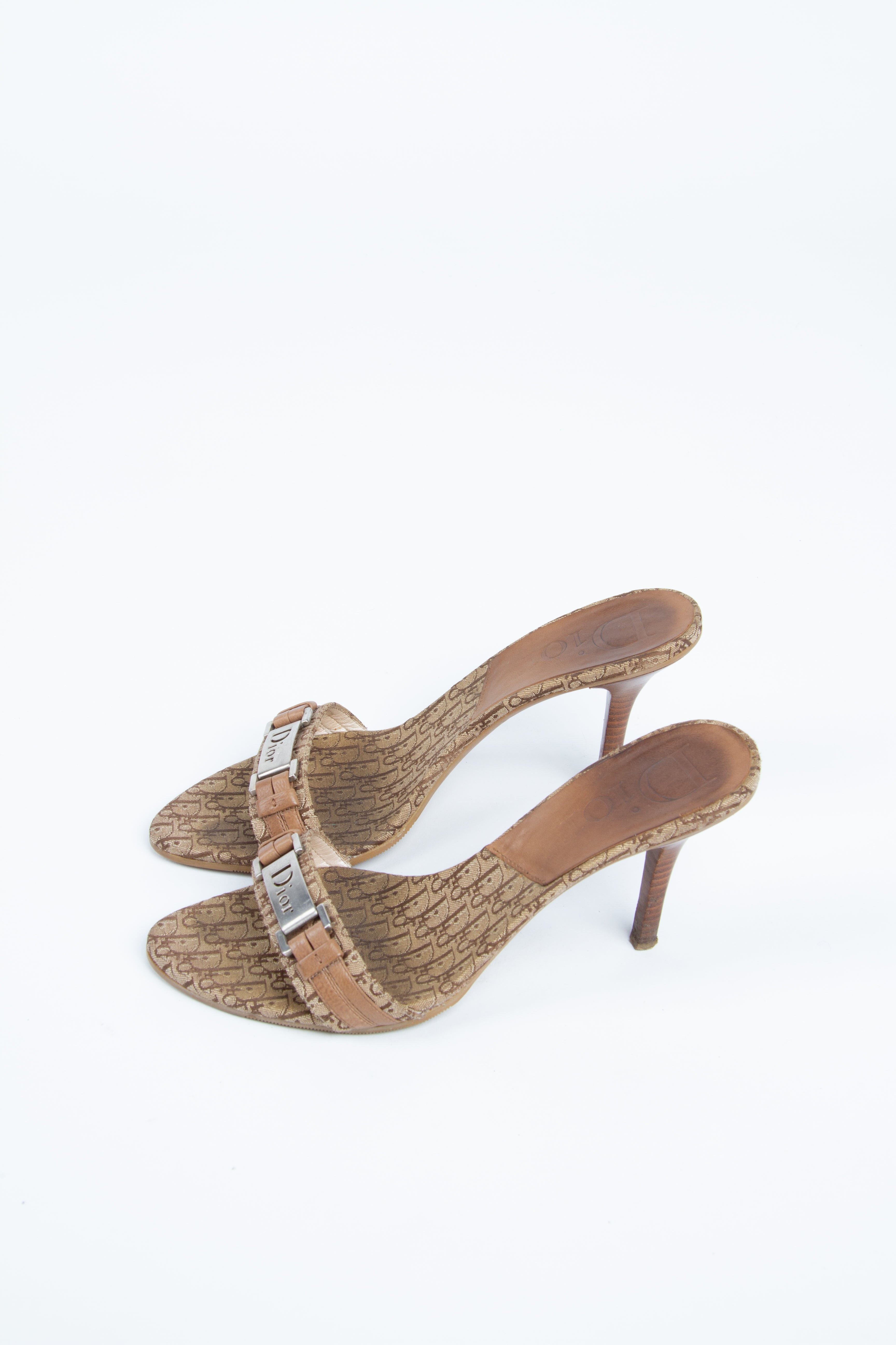 Vintage Dior by Galliano 2000s Size 38 Logo Plated Mules | Y2K Designer Heels Shoes