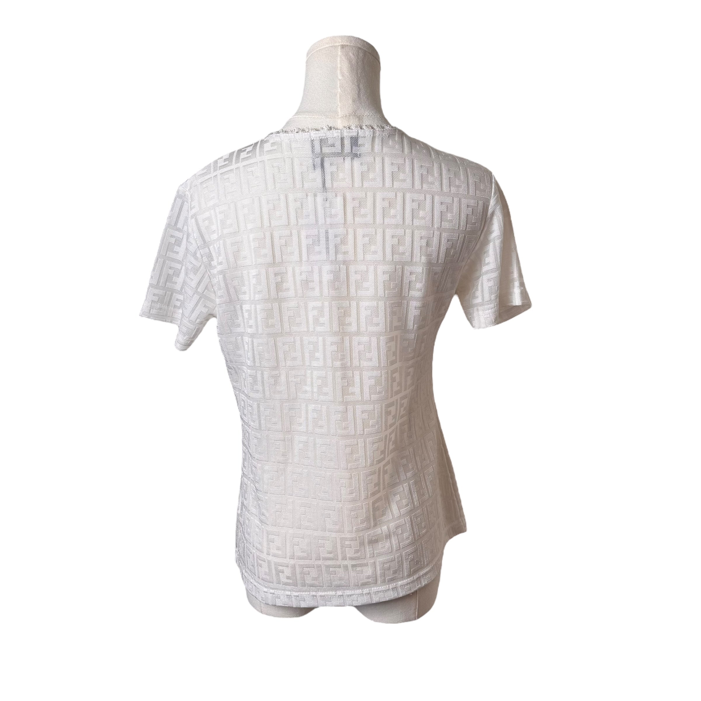 Fendi White Monogram Lace Trim Cardigan