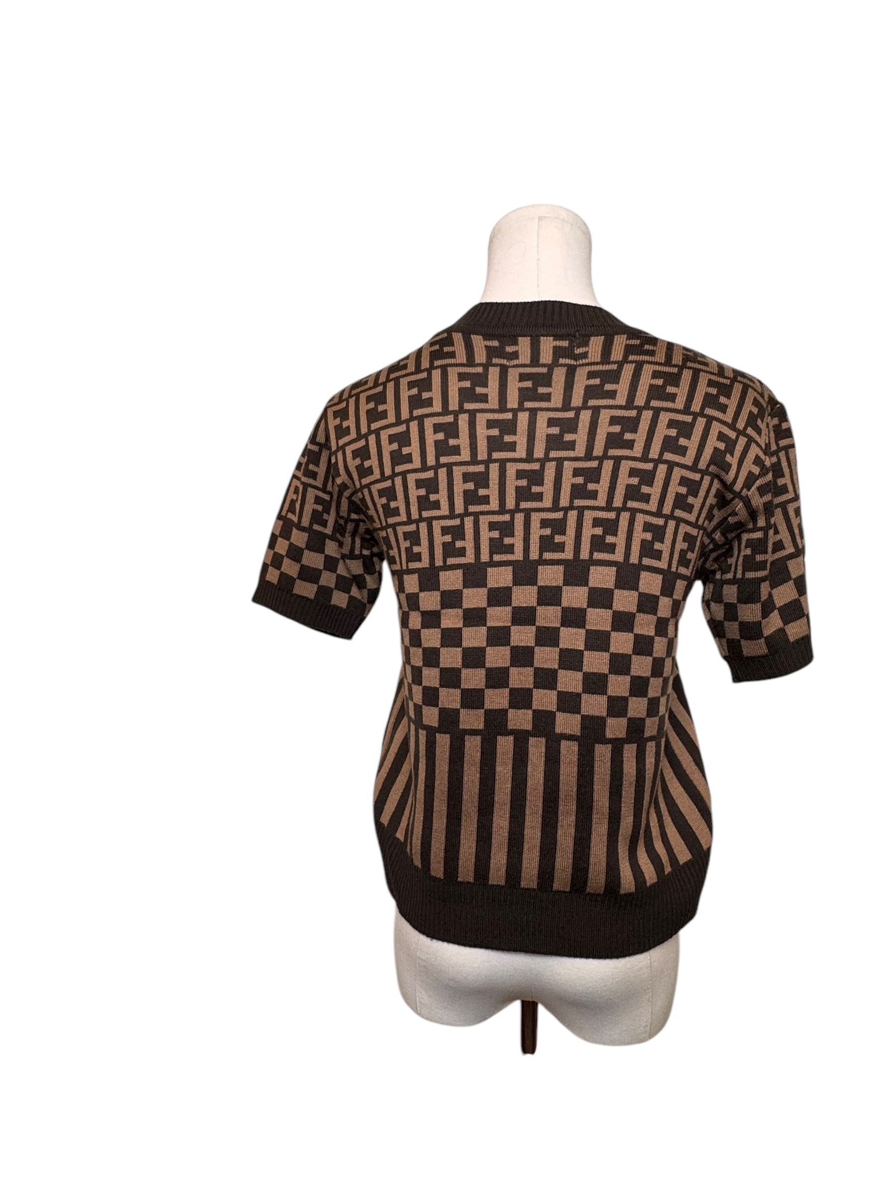 Fendi Monogram Print Short Sleeve Sweater