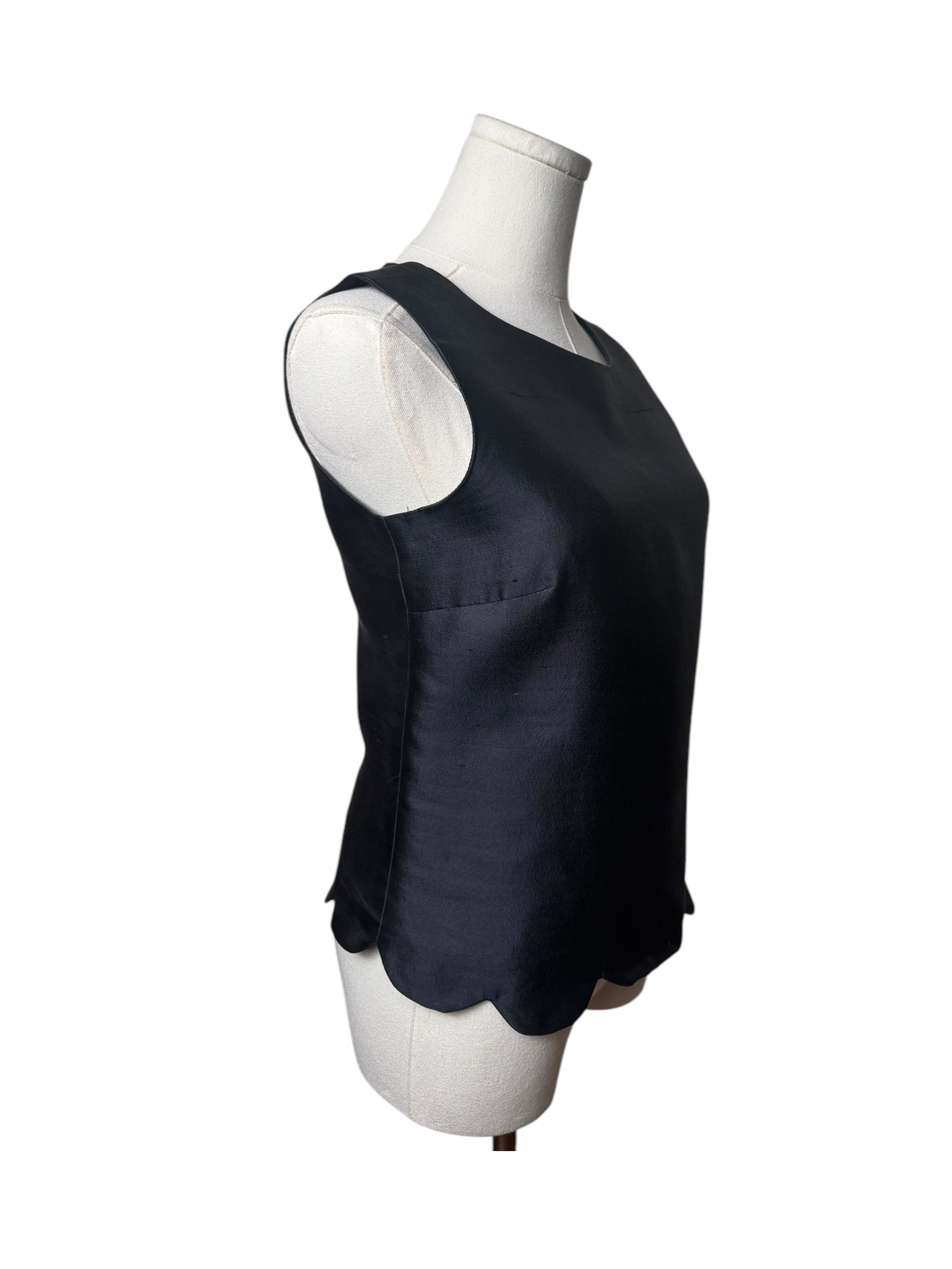 Miu Miu Black Silk Scalloped Silk Tank