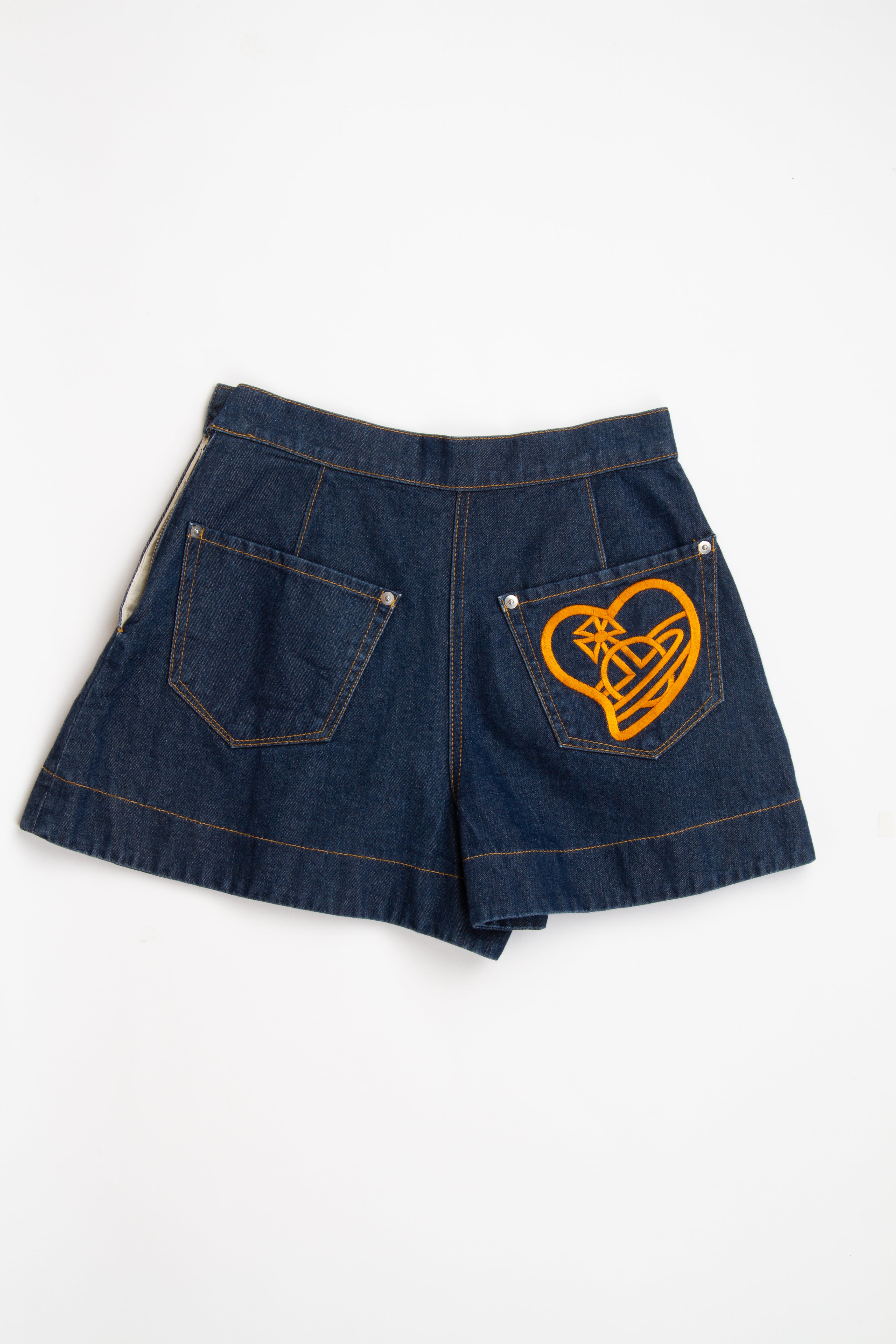 Vintage Vivienne Westwood Heart Orb Denim Skort | Designer Blue Cotton Size Small; 2