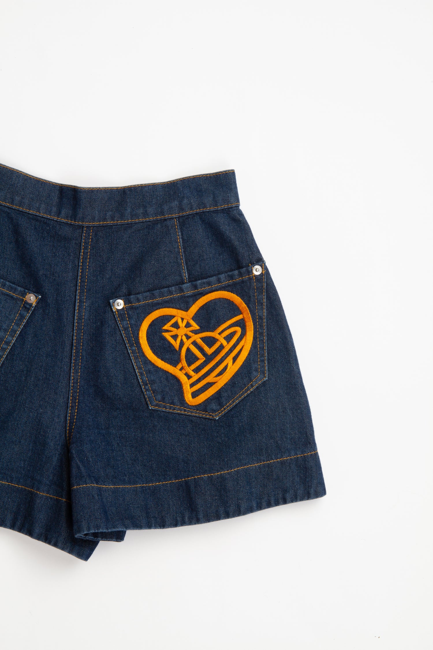 Vintage Vivienne Westwood Heart Orb Denim Skort | Designer Blue Cotton Size Small; 2