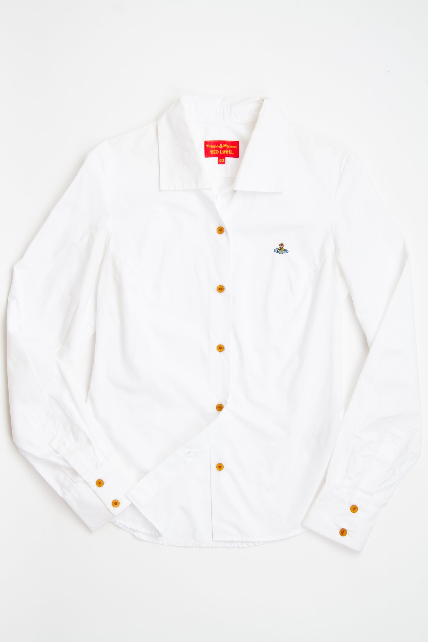 Vintage Designer Vivienne Westwood Orb White Button Up Top | Y2K Small