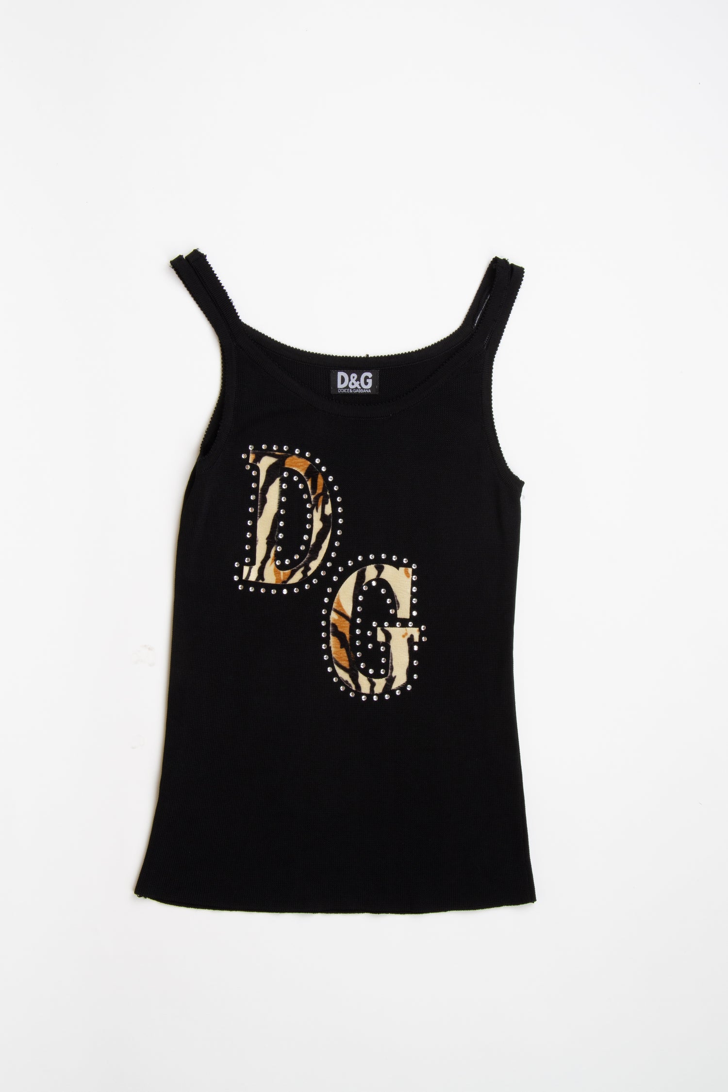 Vintage Designer 2000s Y2K D&G Cheetah Print Logo Embroidered Tank | XS S