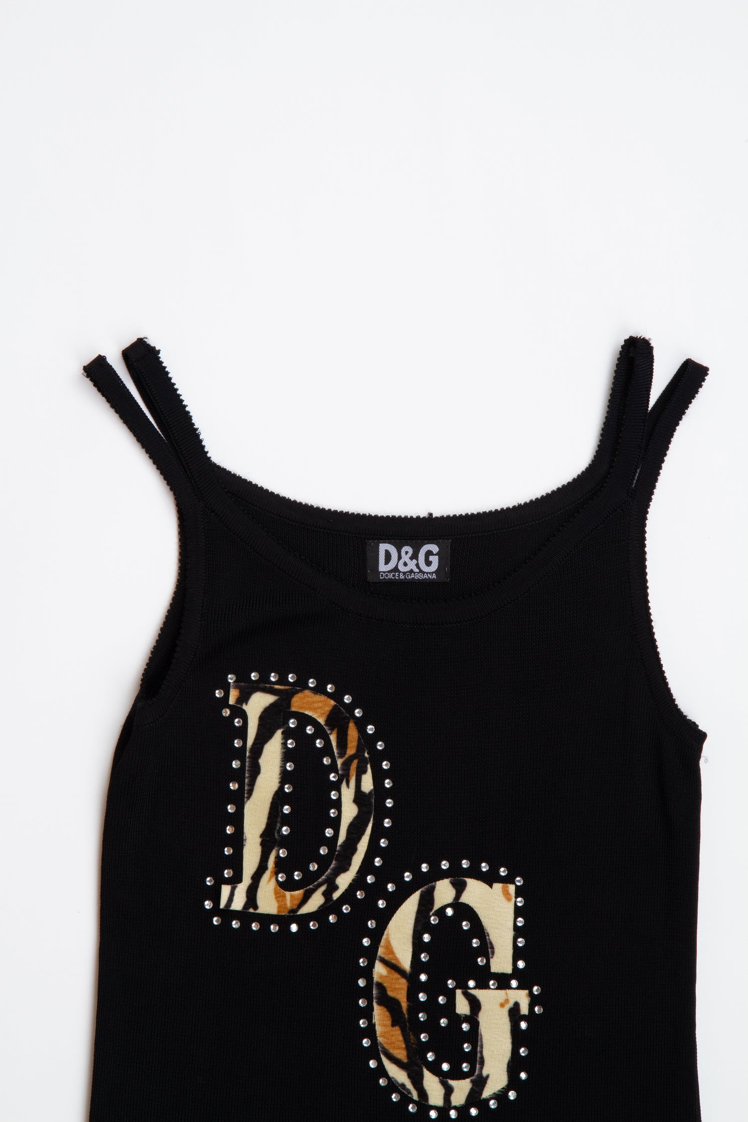 Vintage Designer 2000s Y2K D&G Cheetah Print Logo Embroidered Tank | XS S