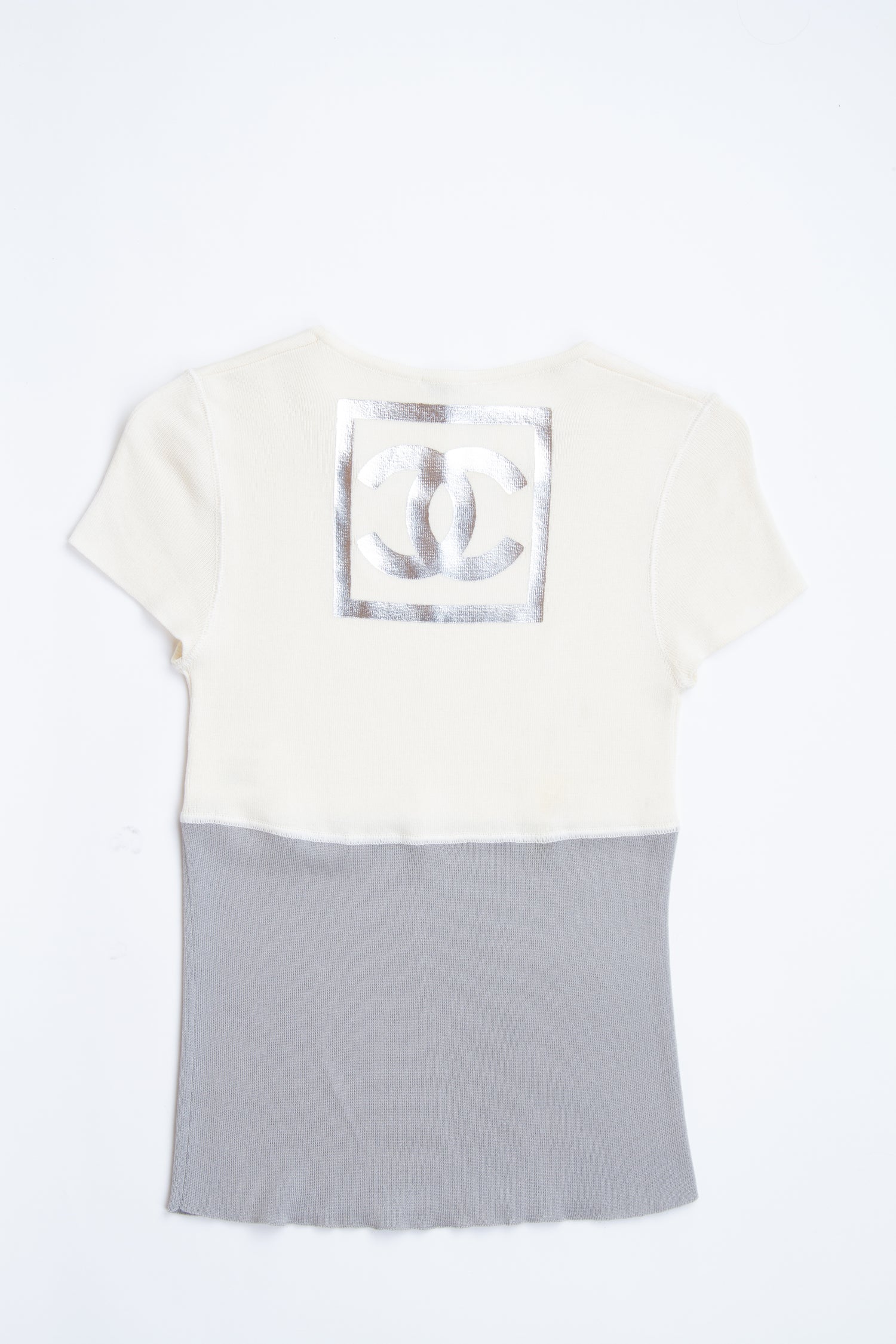 Vintage Designer Chanel Sport White Grey Logo Top | XS 2 S 4