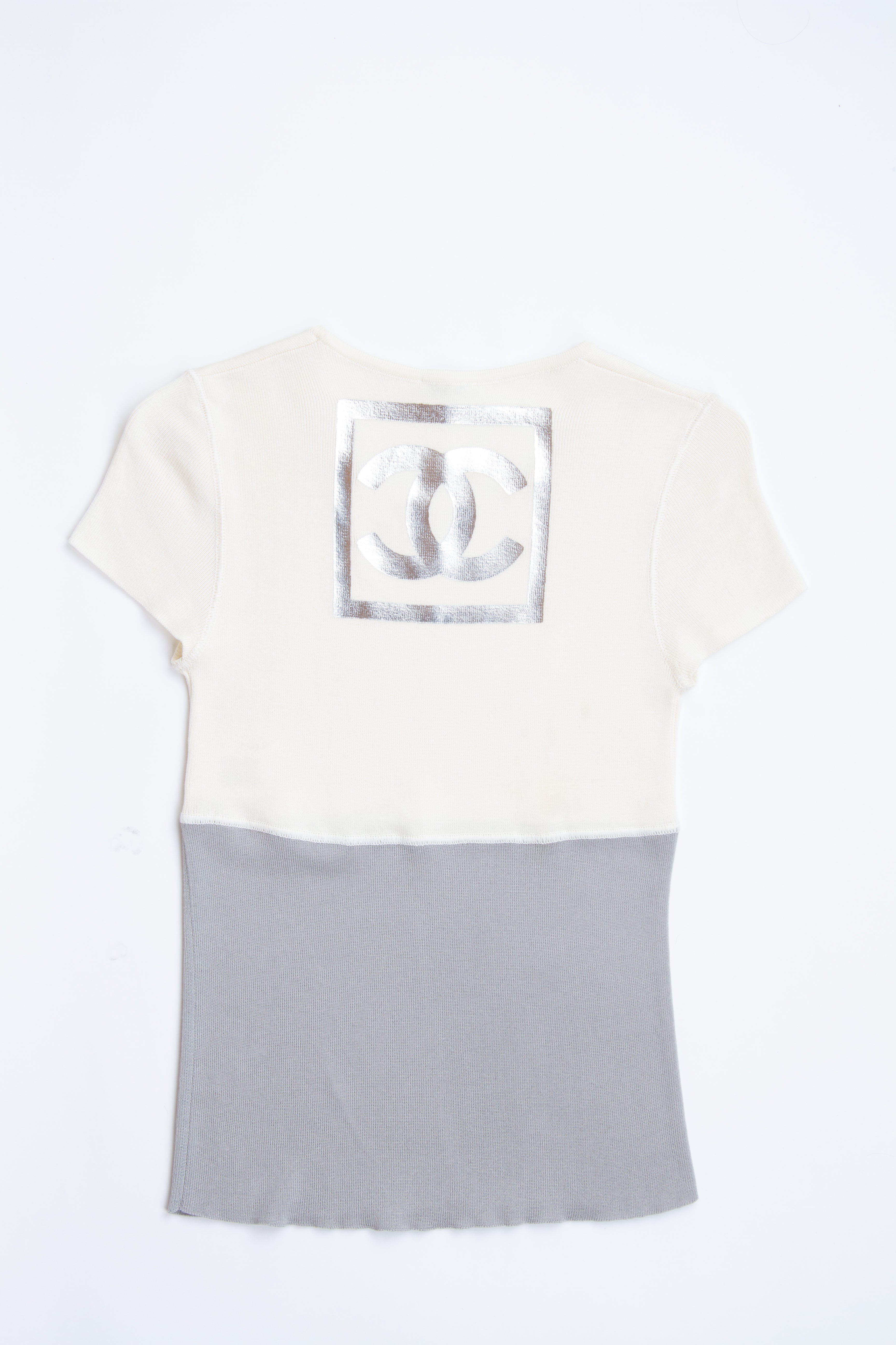 Vintage Designer Chanel Sport White Grey Logo Top | XS 2 S 4