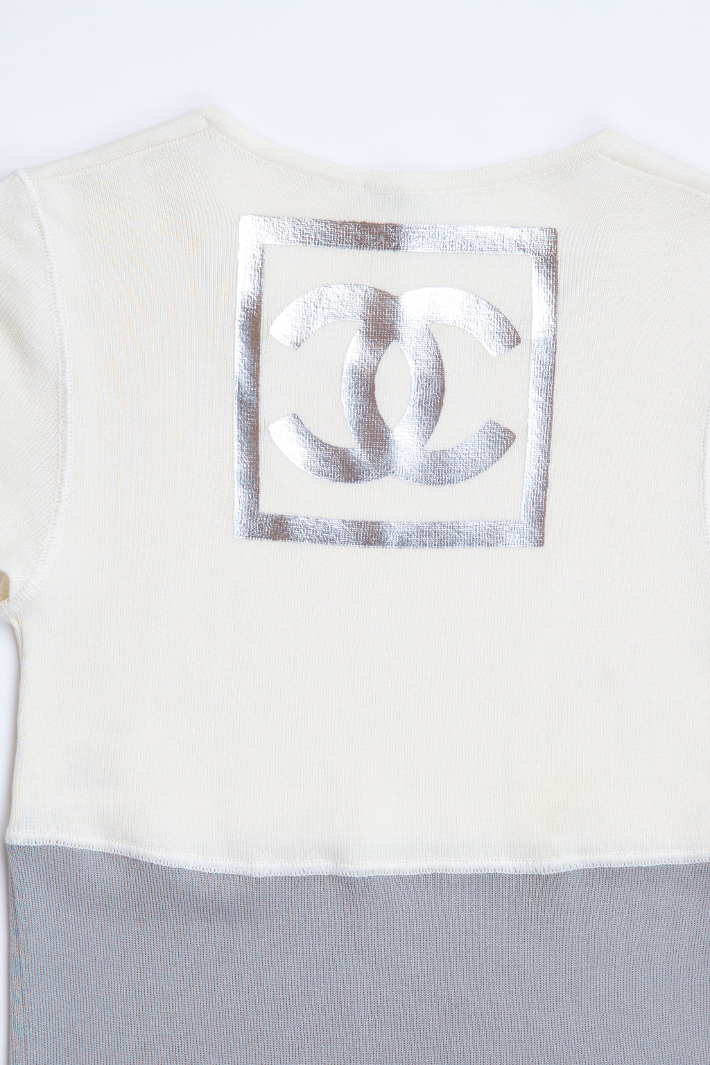 Vintage Designer Chanel Sport White Grey Logo Top | XS 2 S 4