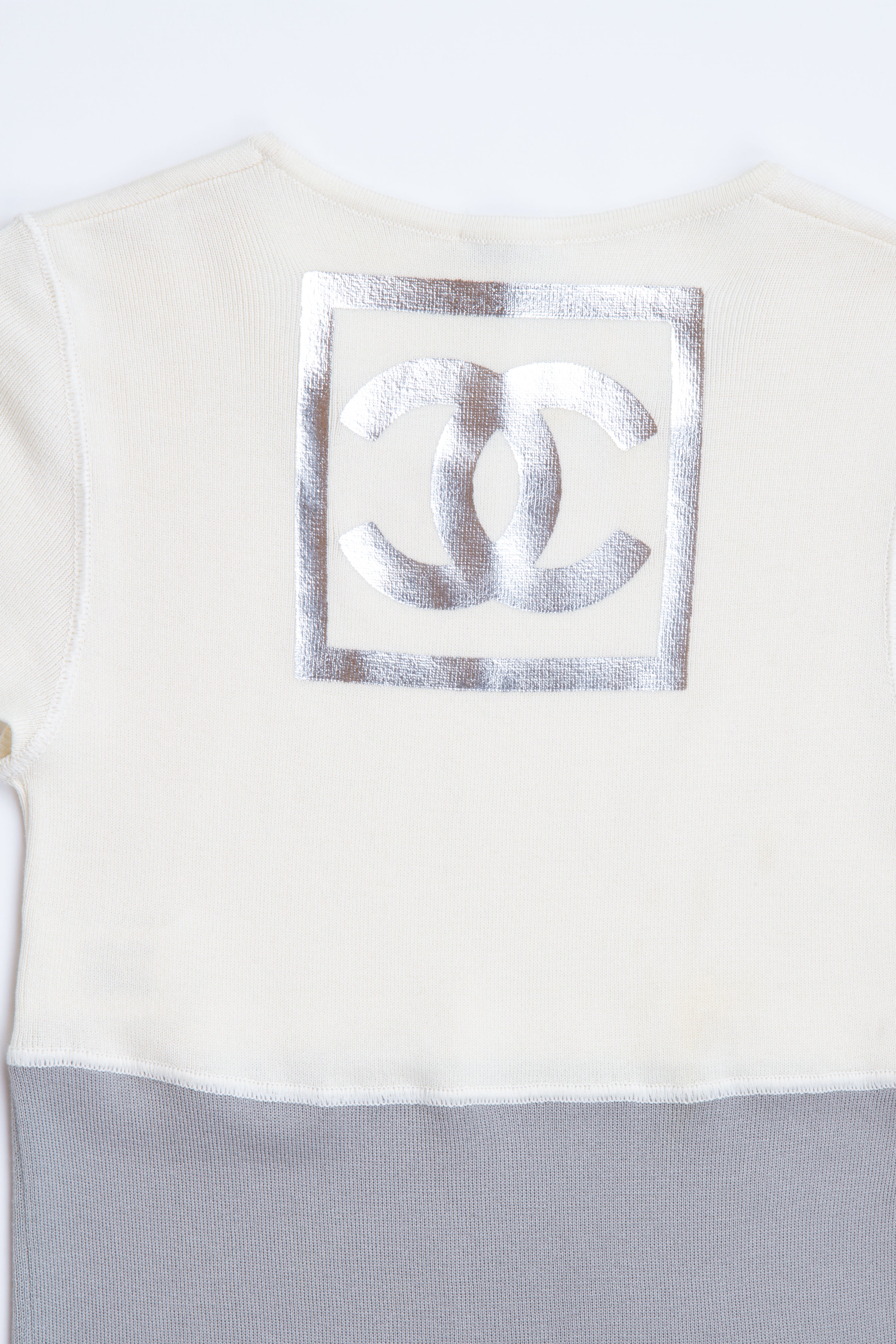 Vintage Designer Chanel Sport White Grey Logo Top | XS 2 S 4