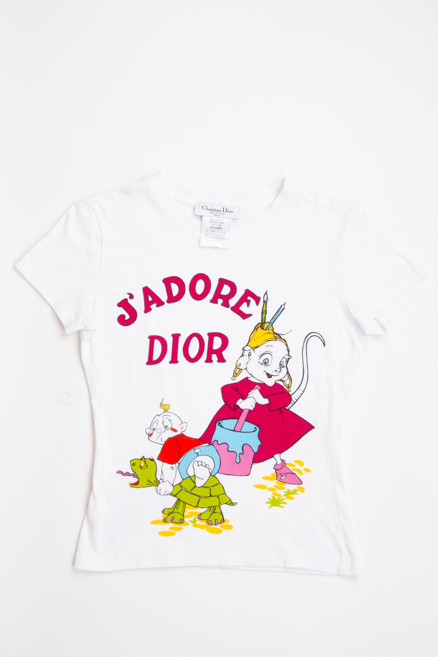 Vintage Christian Dior 2002 J'Adore Dior Cartoon Print Top | Designer Shirt M 2 4