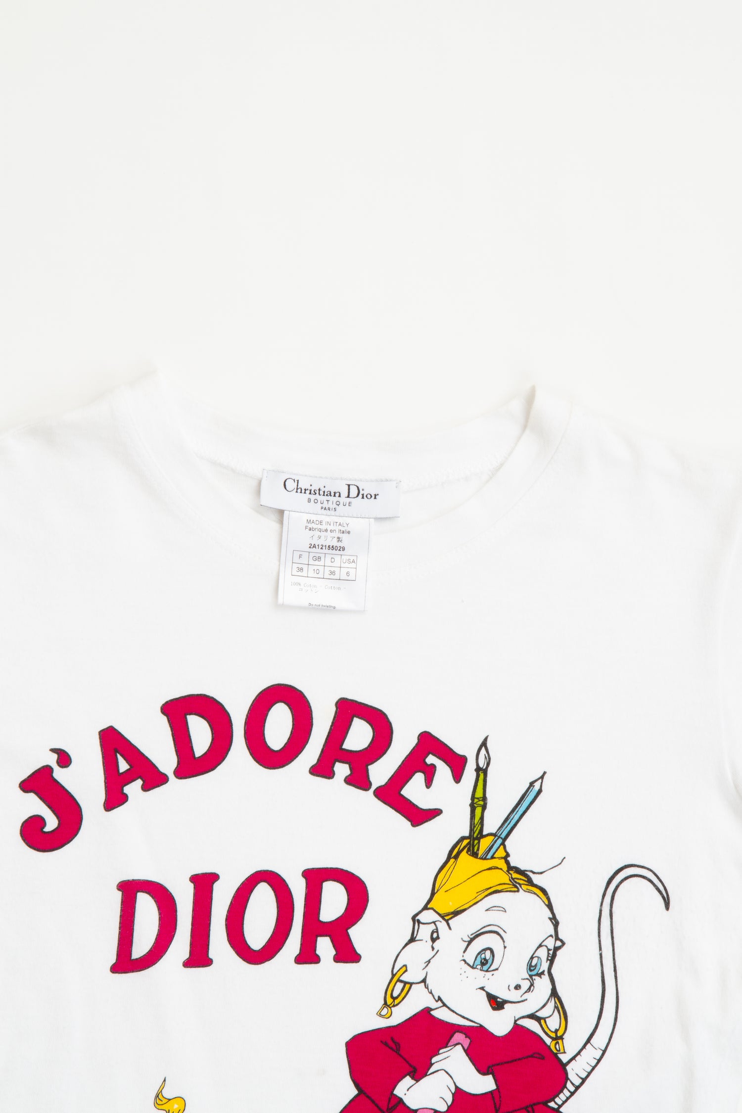 Vintage Christian Dior 2002 J'Adore Dior Cartoon Print Top | Designer Shirt M 2 4