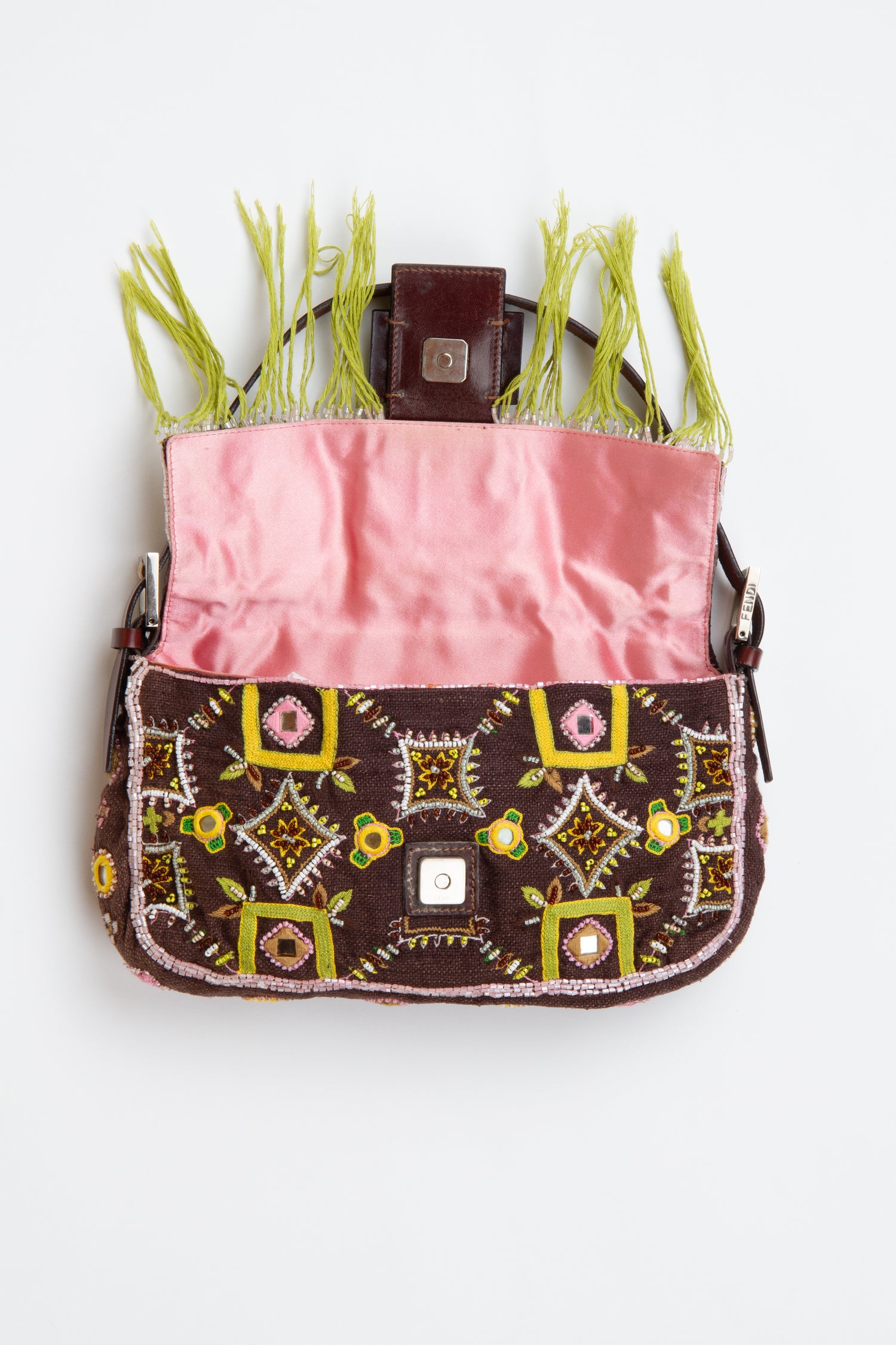 Fendi Floral Embroidered Fringe Beaded Baguette | Vintage Designer Purse