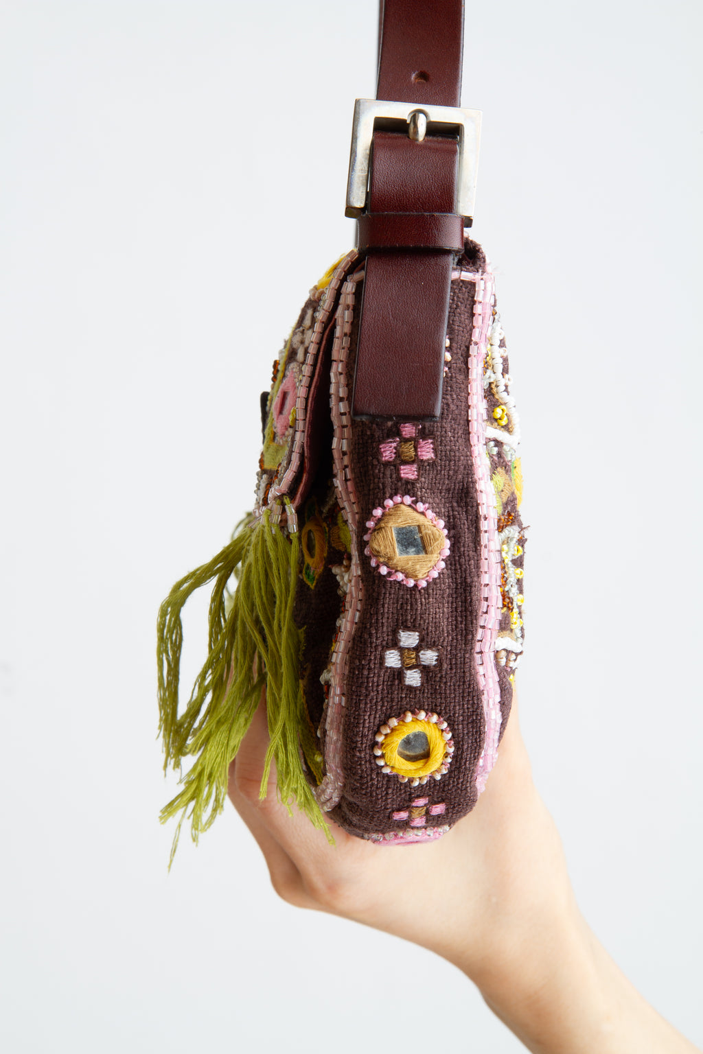 Fendi Floral Embroidered Fringe Beaded Baguette | Vintage Designer Purse