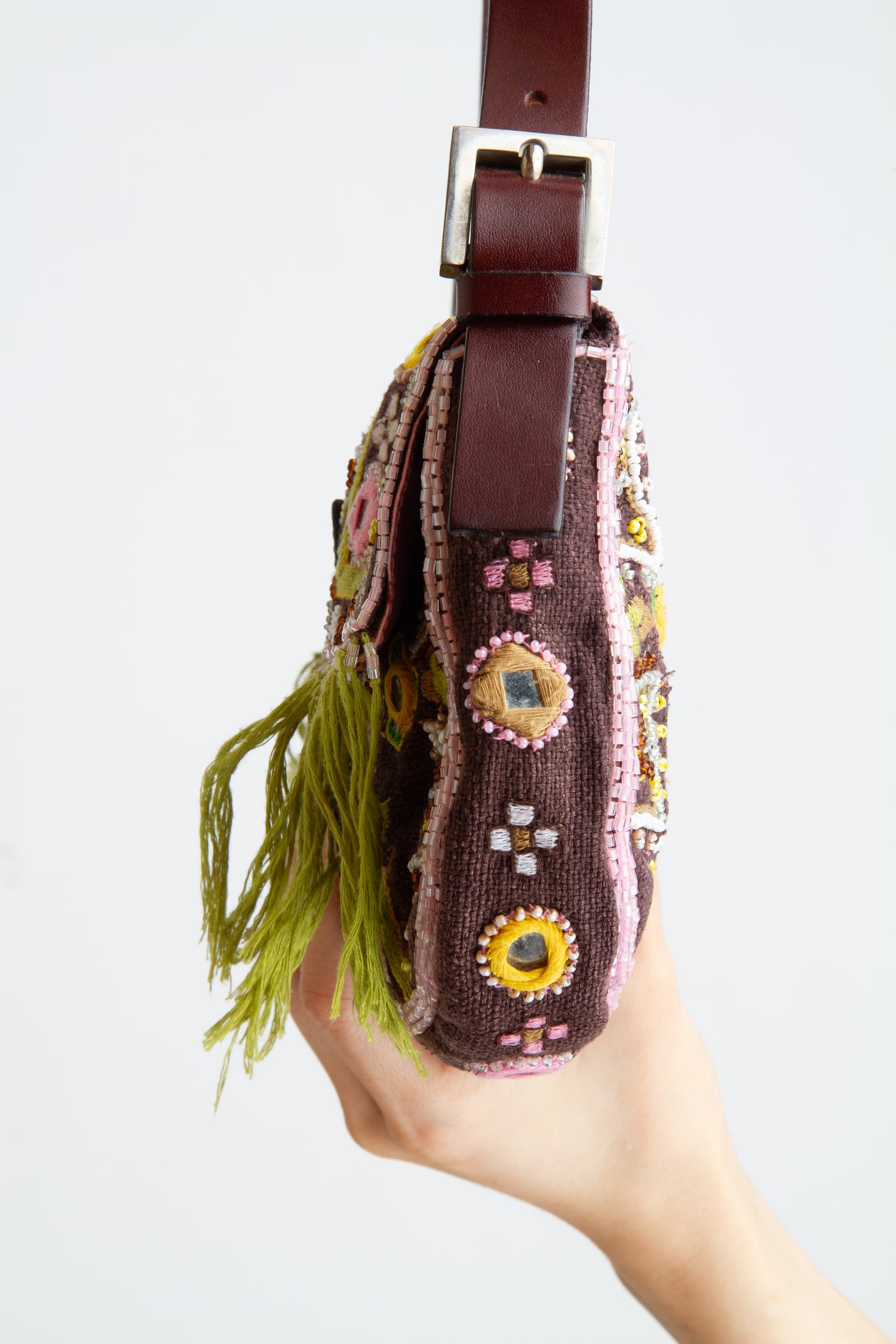 Fendi Floral Embroidered Fringe Beaded Baguette | Vintage Designer Purse