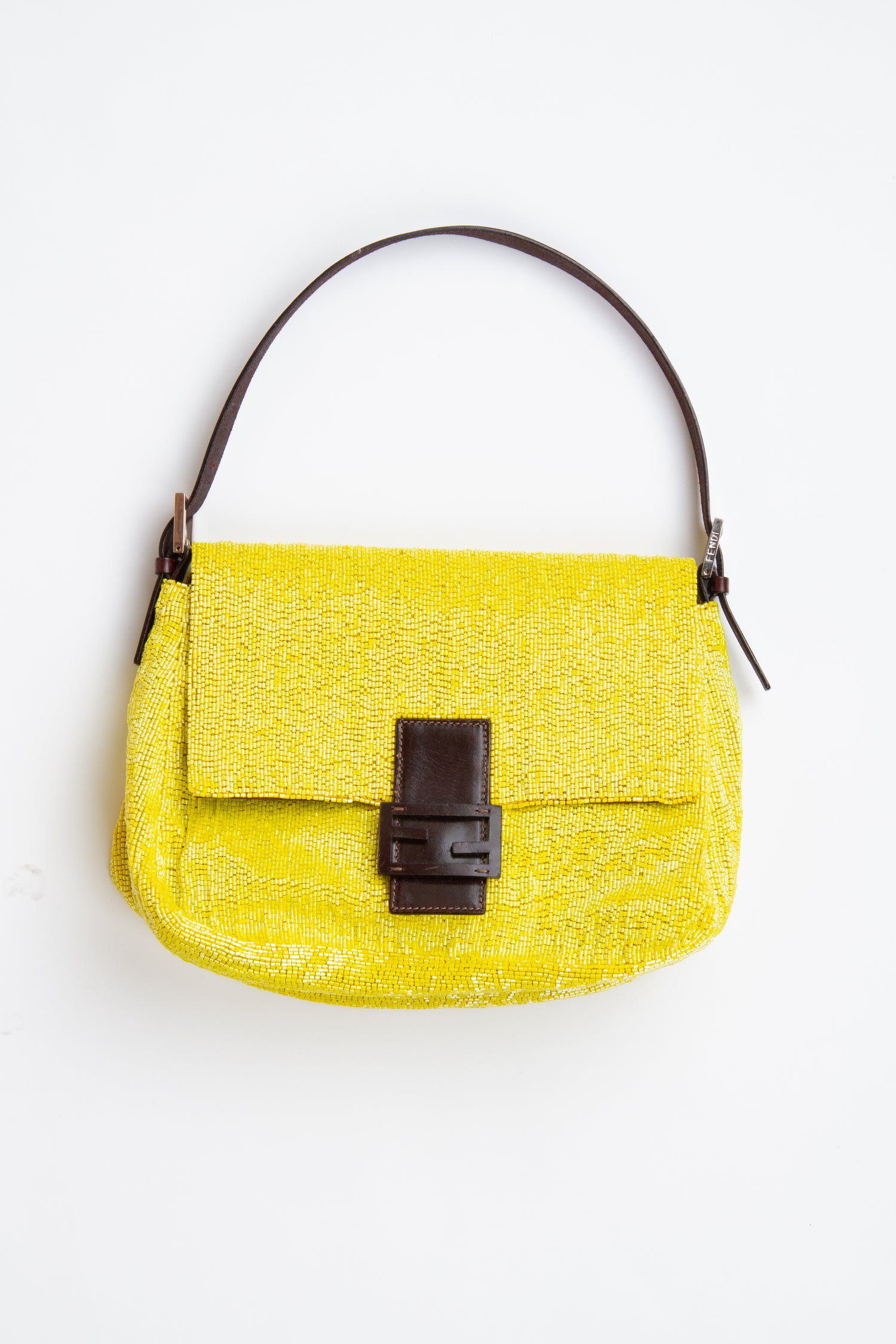 Fendi 2000s Yellow Beaded Mama Baguette | Vintage Designer Purse