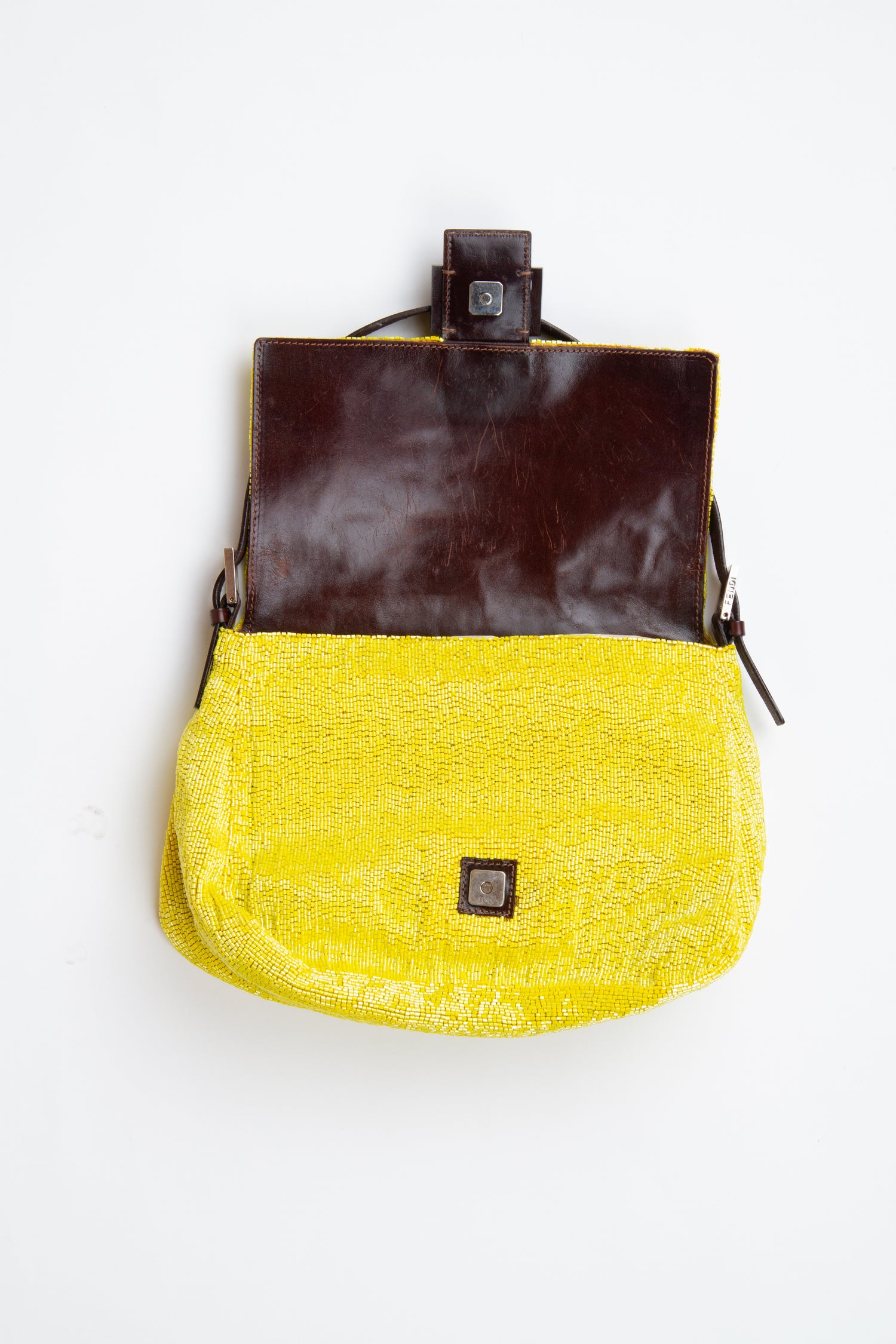 Fendi 2000s Yellow Beaded Mama Baguette | Vintage Designer Purse